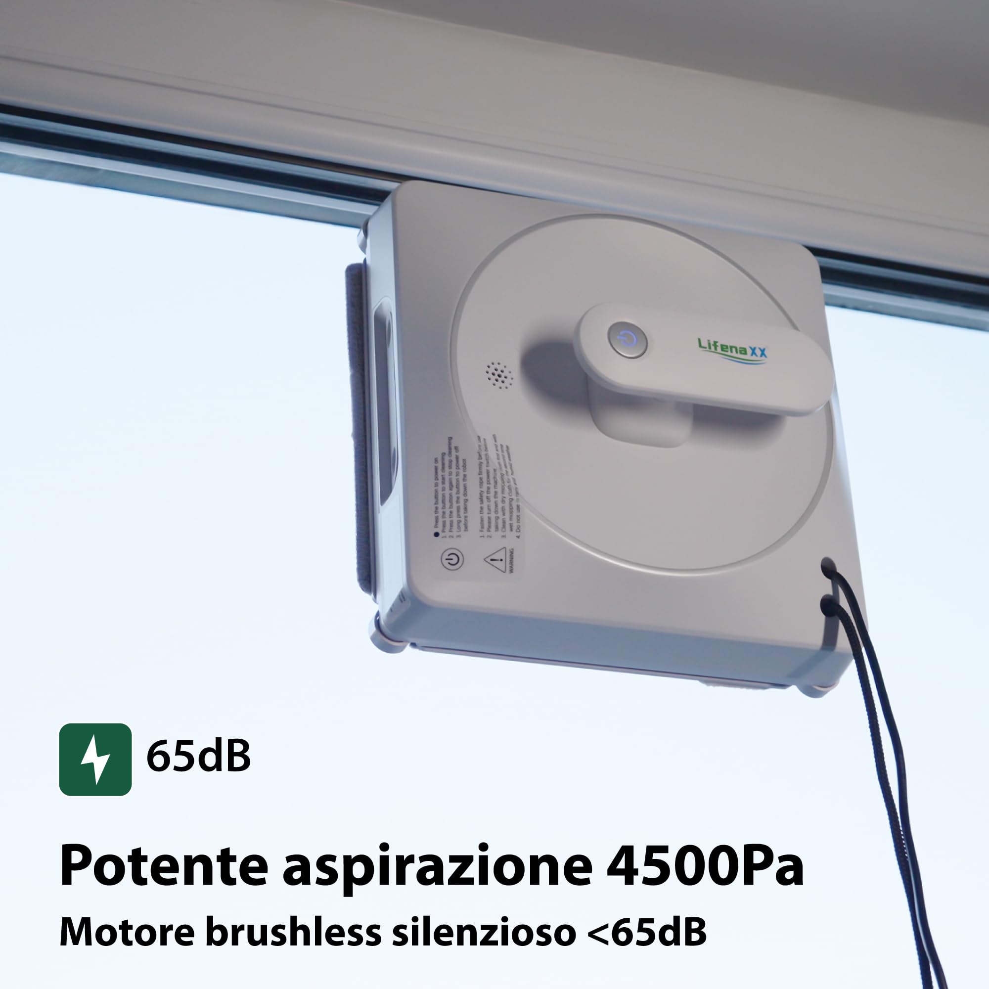 Robot lavavetri Lifenaxx LX-047, pulitore per finestre elettrico con 4 ugelli spray, alta potenza di aspirazione da 4500Pa, grande serbatoio da 100 ml, 4 programmi di pulizia e telecomando