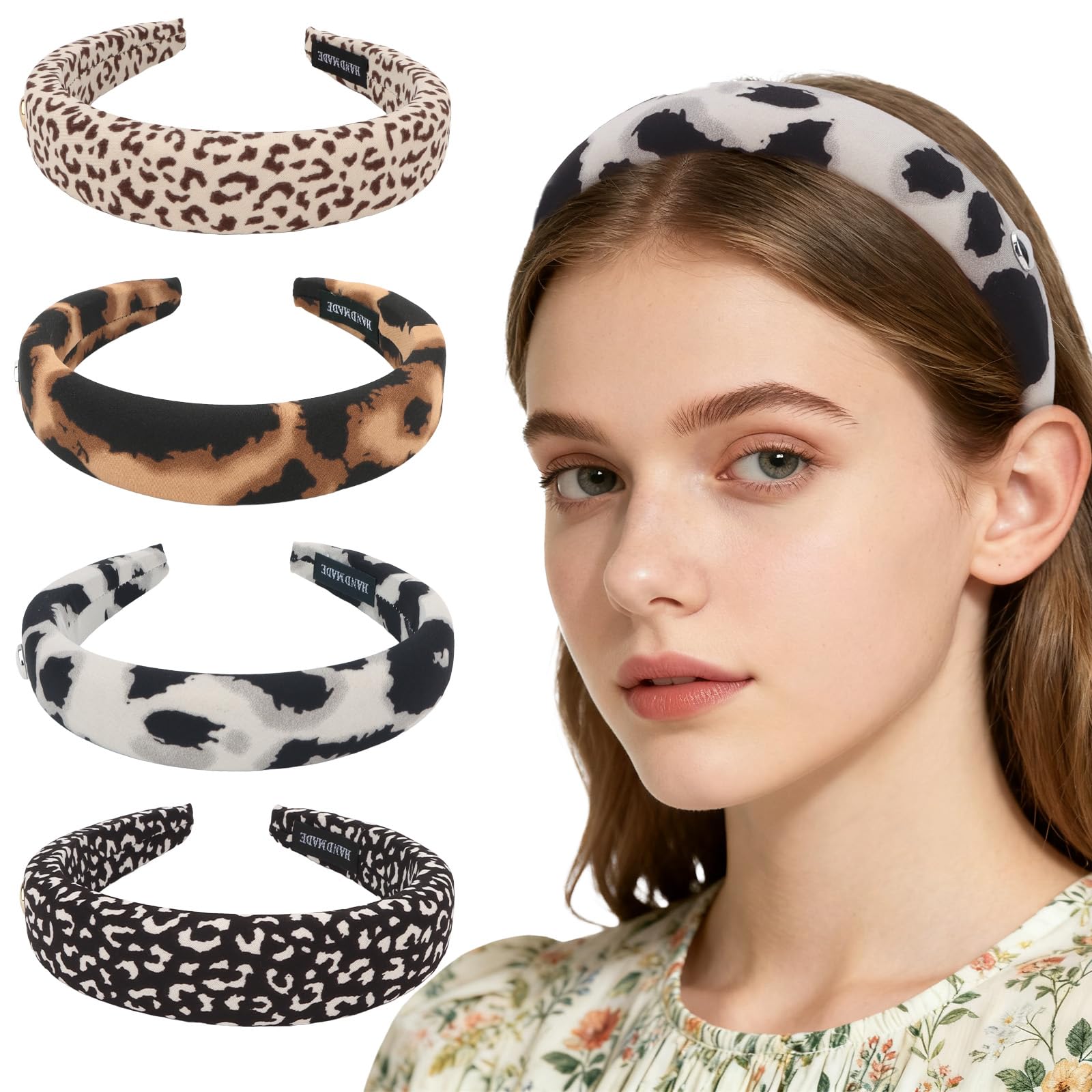 Esitrormi 4 Stück Leo Haarreifen Damen, Rutschfeste Stoff Haarband Damen für Tägliches & Gelegenheitsstyling