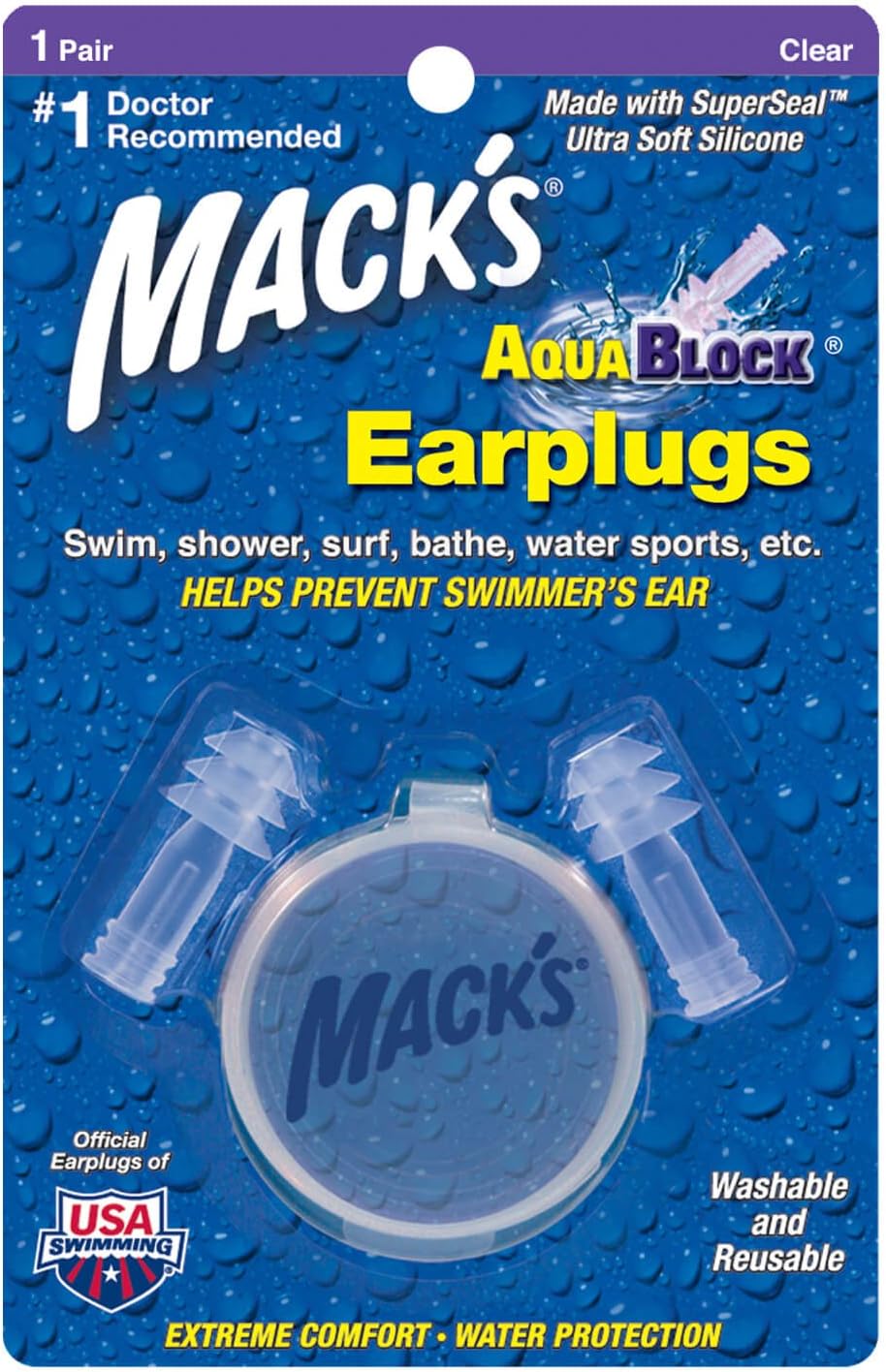 Mack's AquaBlock Earplugs 1 Pair (Pack of 5) Health
