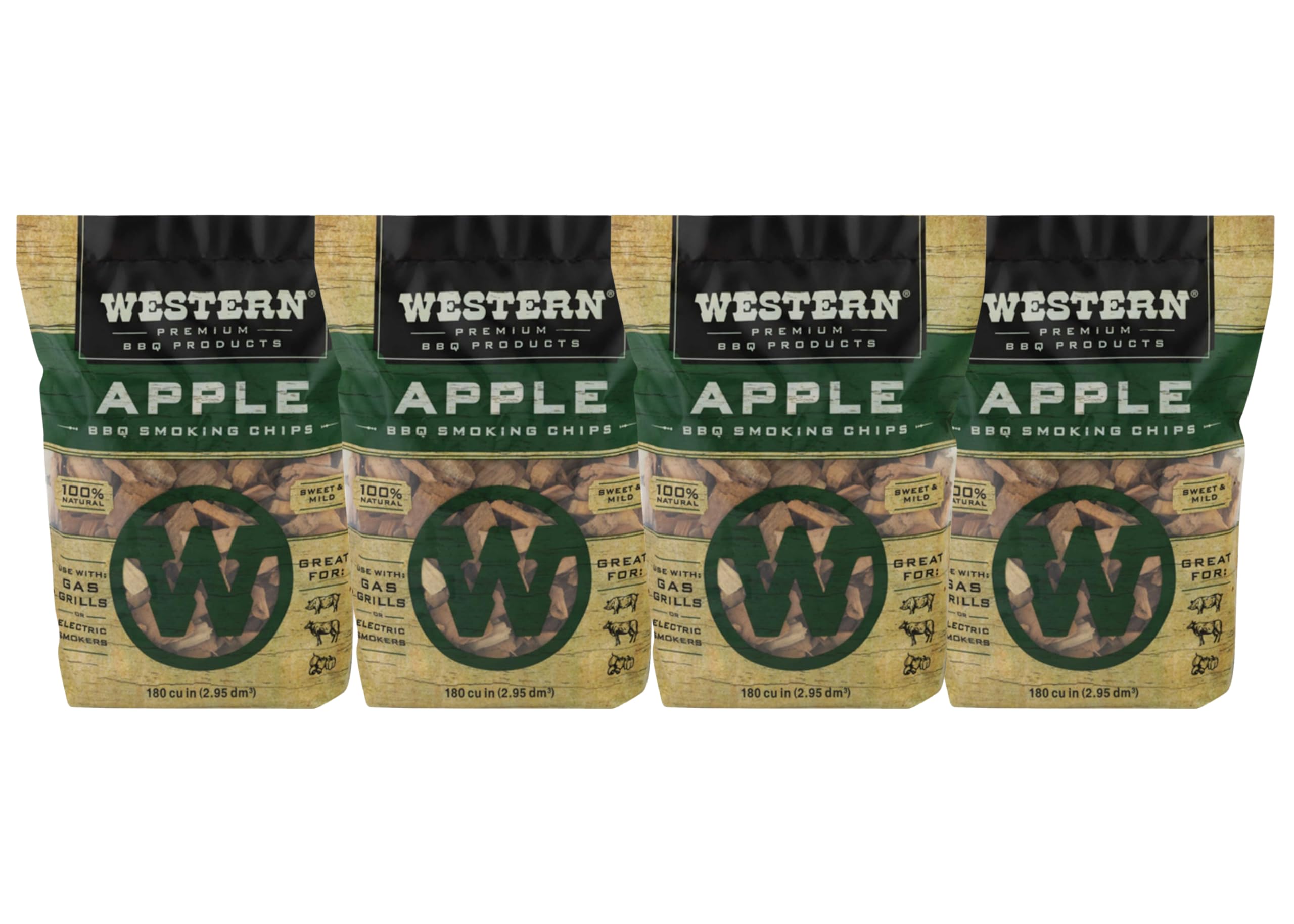 BBQ Smoking Wood Chips Variety Pack Bundle (4)- Apple, Mesquite, Hickory, and Cherry (Apple)