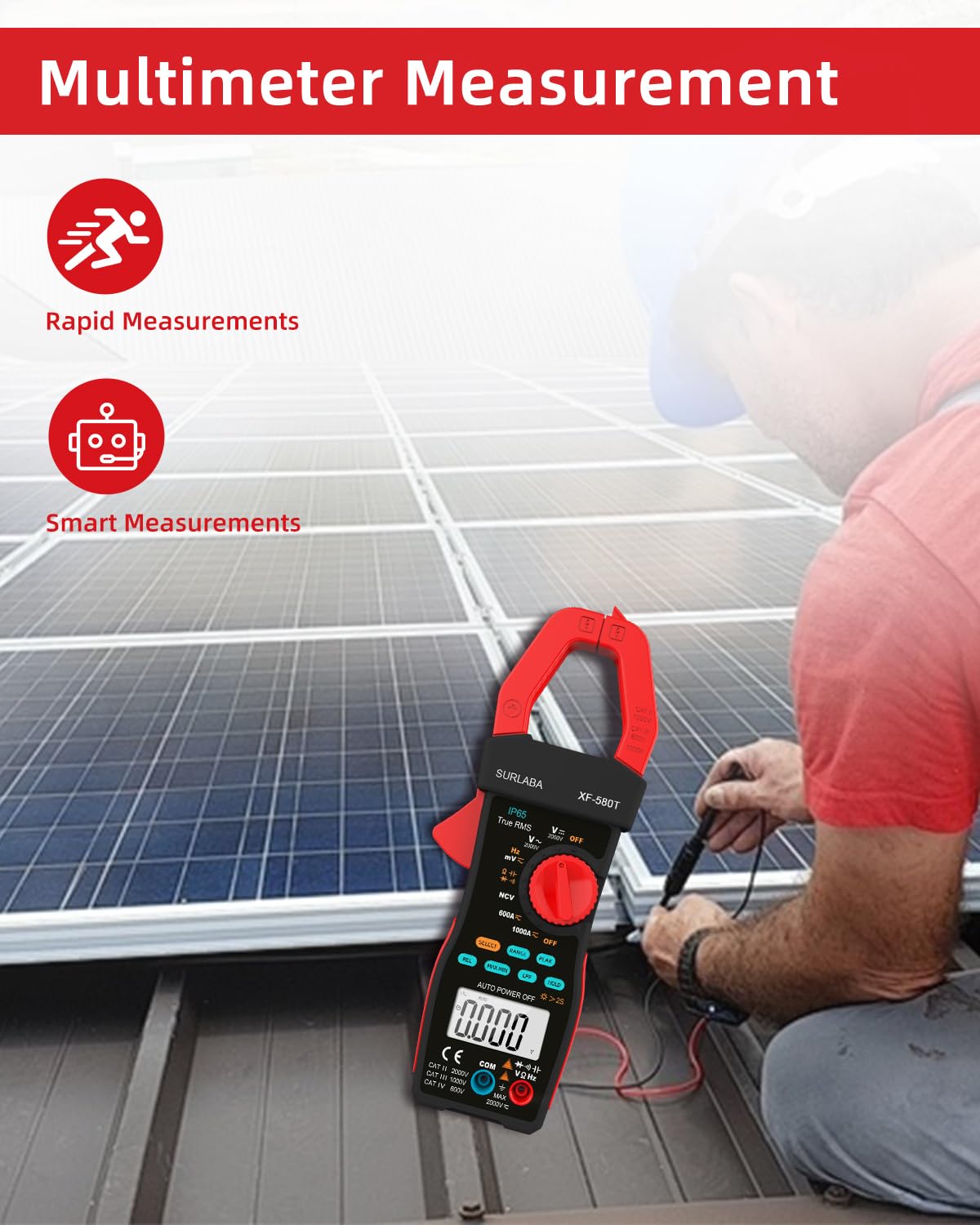 Digitales Zangenmessgerät 1000A/2000V AC DC Strom Spannung LPF Multimeter 6000 Zählungen, TRMS NCV Amp Volt Widerstand Kapazität Frequenz Durchgangsprüfer für Photovoltaik-Industrie