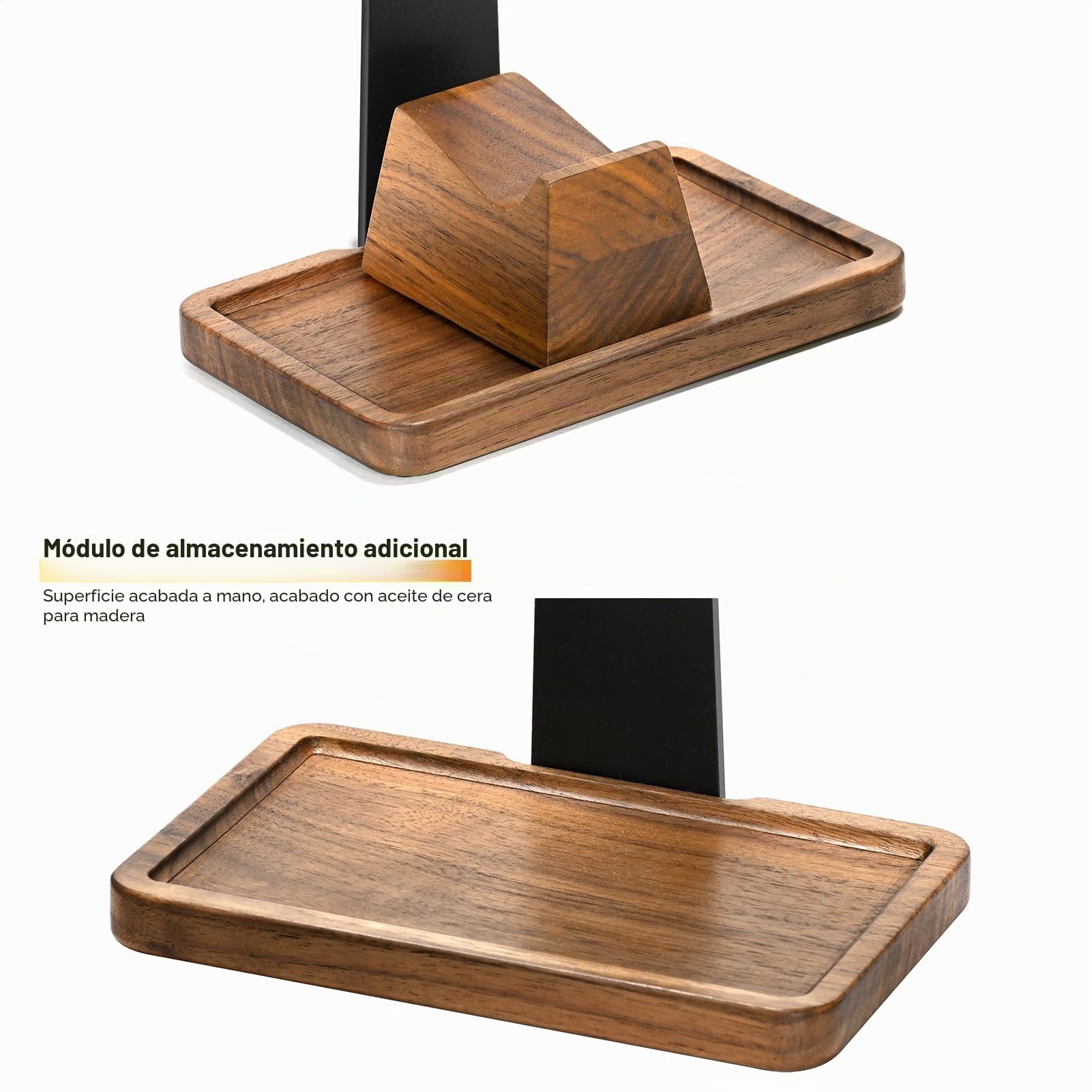 Soporte para auriculares y controlador de madera de nogal, soporte de auriculares de madera, organizador de almacenamiento de escritorio, accesorios de escritorio universales compatibles con