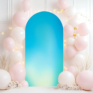 Wedding Arch Backdrop Cover 6.6FT Abstract Blurred Beauty Teal Color Sparkle ray Lens Light Effect for Spandex Fitted Arch Cover Round Top Stands Cover for Birthday Party Ceremony Banquet Decoration