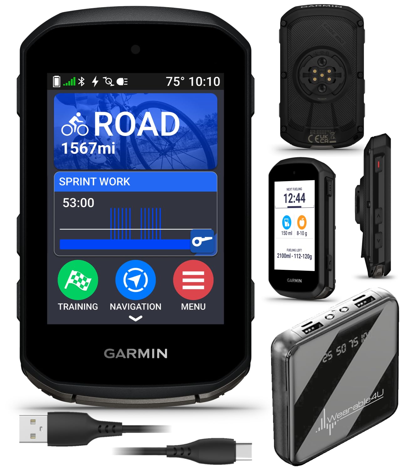 Garmin Edge 850 Compact GPS Cycling Computer 2.7" Vivid Color Touchscreen Display with Wearable4U PowerBank Bundle