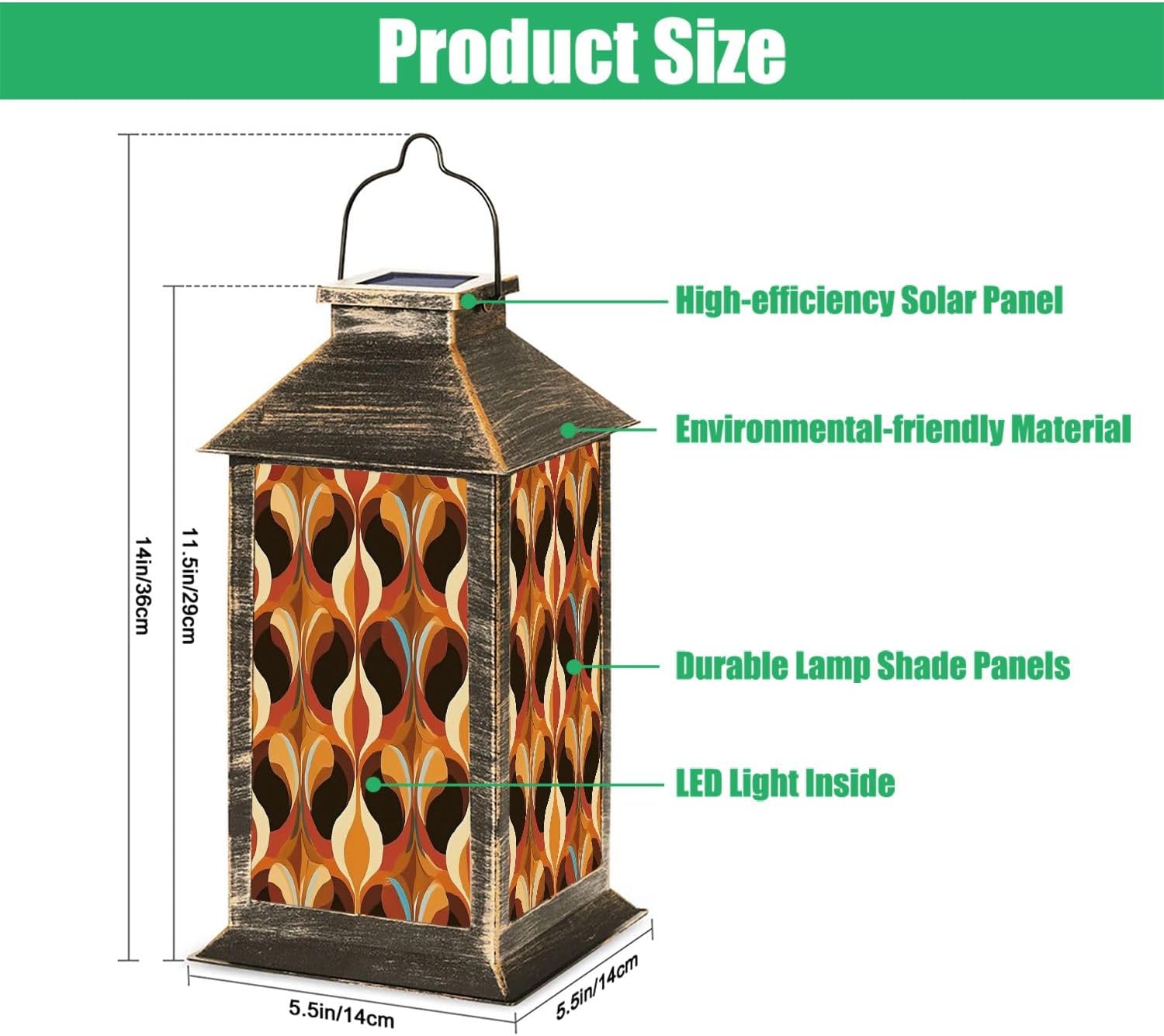 Solar Lantern 70s Retro Seamless Material Outdoor Garden Hanging Lantern Waterproof Solar Powered Lighting Outside Table Lamp for Deck Yard Camping Patio Decor