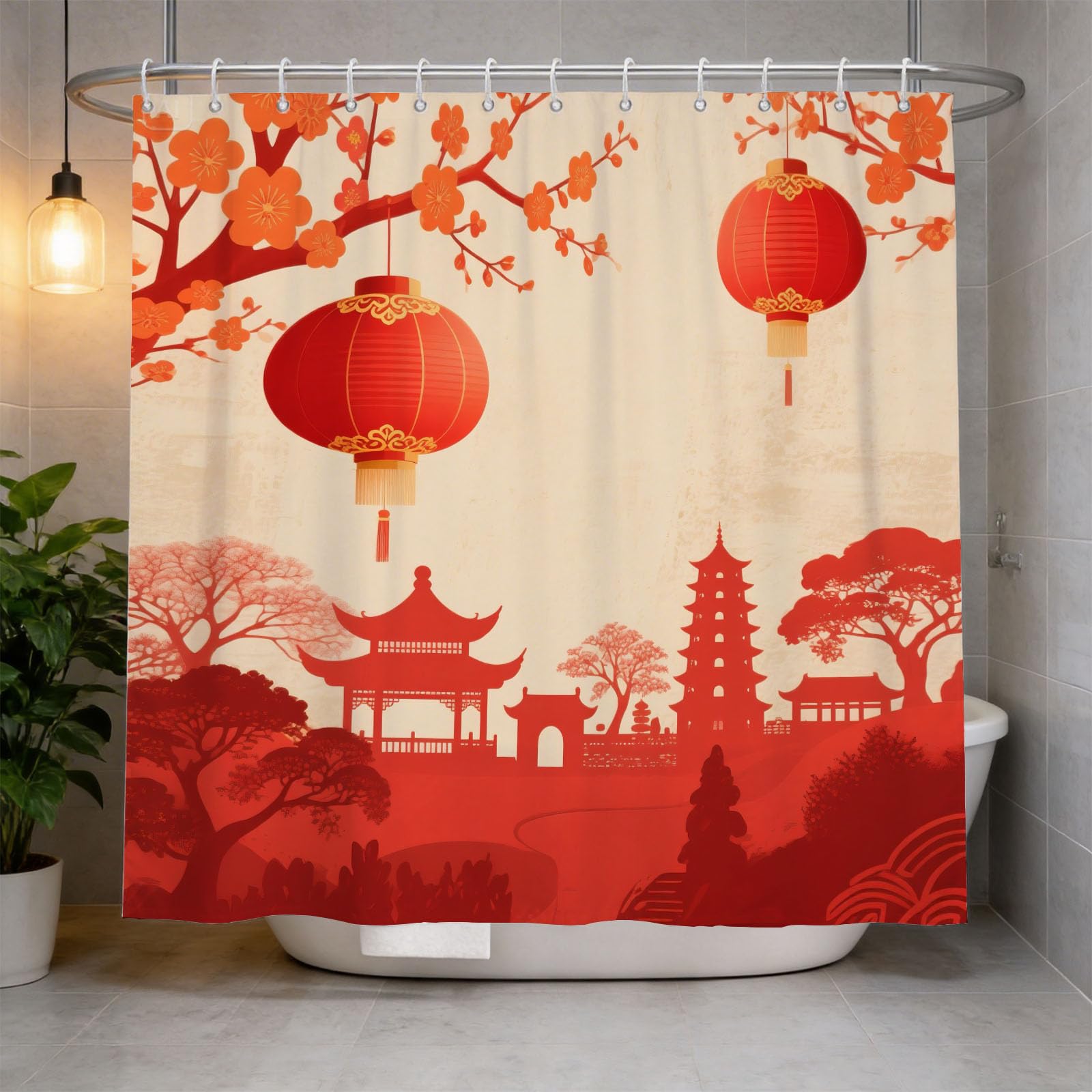 Hongduo 3D Chinese Style Landscape Shower Curtain for Stalls Bathtubs Oriental Aesthetics Bathroom Decor Shower Curtain Set Polyester Fabric Waterproof 180x180cm/71X71 Inch with Hooks