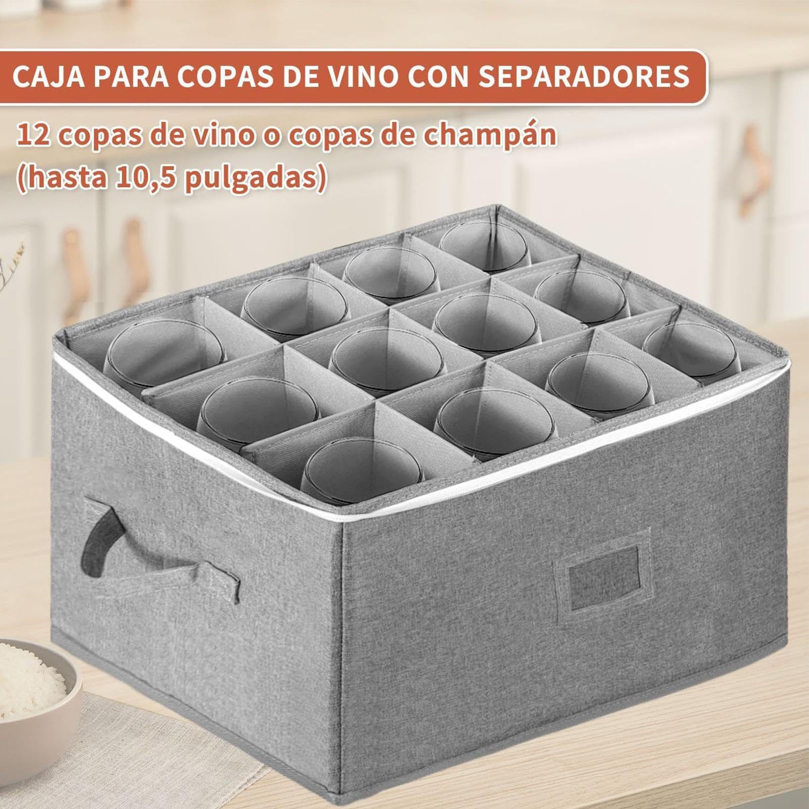 Contenedores de almacenamiento de cristalería - Contenedores de almacenamiento de China para copas de vino con divisores, organizador de almacenamiento de tazas, contenedores de almacenamiento de