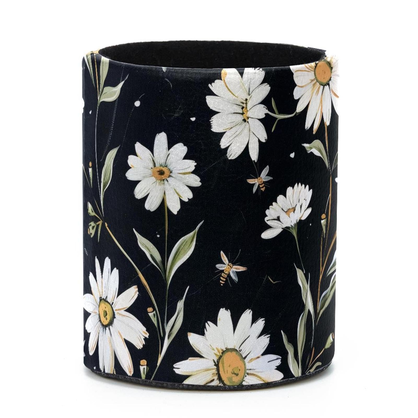 VAPOKF Round Pencil Holders for Desk, Daisies and Bees Pen Holders Pen Pot Makeup Brushes Storage Desktop Stationery Supplies Organiser for Home Office