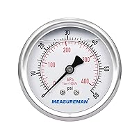 Vista 15 de MEASUREMAN - Medidor de presión hidráulico completamente de acero inoxidable con relleno de glicerina, esfera de 2.5 pulgadas, 0-30 psi/kpa, montaje