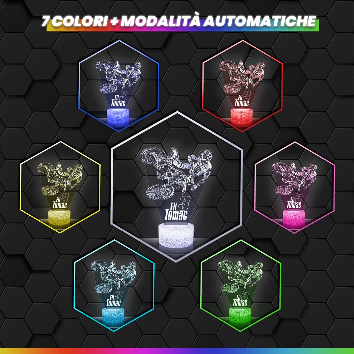 Lampephoto.fr - Lampada 3D Moto Cross Eli Tomac, Luce Notturna Tattile Moto Cross Eli Tomac, Illusione 3D Led, Idea Regalo di Natale per Ragazzi e Ragazze Lampada da Notte per Bambini o Adulti