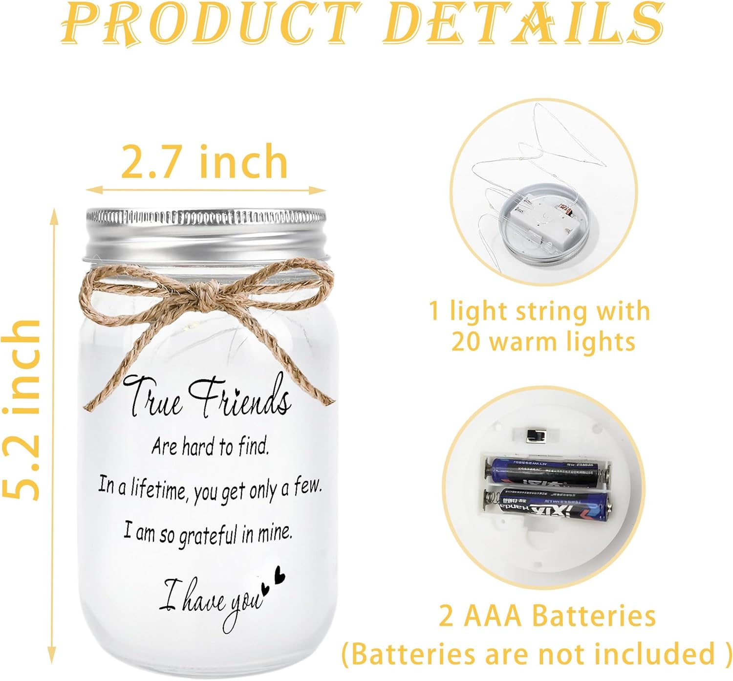 Best Friend Gift for Women - Mason Jar Night Light for Bestie,Christmas Thanksgiving Decor Birthday Gifts for Best Friend Woman - Image 3