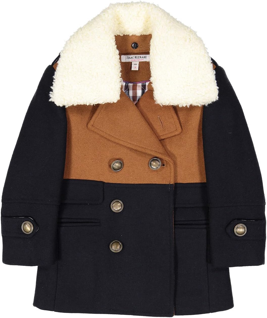 Isaac Mizrahi Boy’s CT1012 Two Toned Double Breasted Coat - Tan - 18