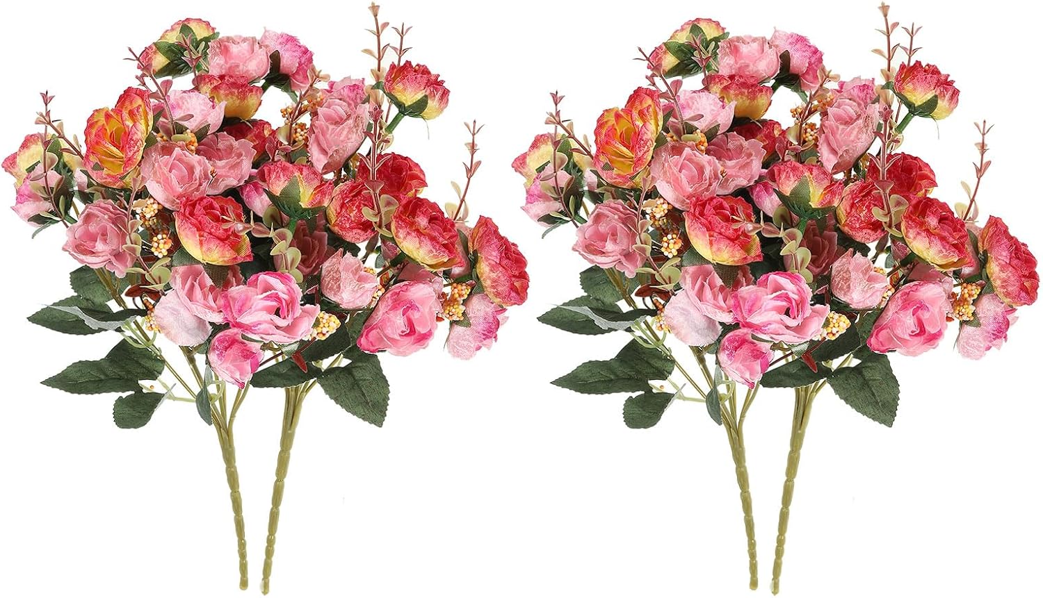 PATIKIL 7 Branch 21 Heads Artificial Silk Mini Rose with Stem, 4 Pack Fake Flowers Leaf Rose Decor Bouquet for Wedding Home Office Decoration, Pink