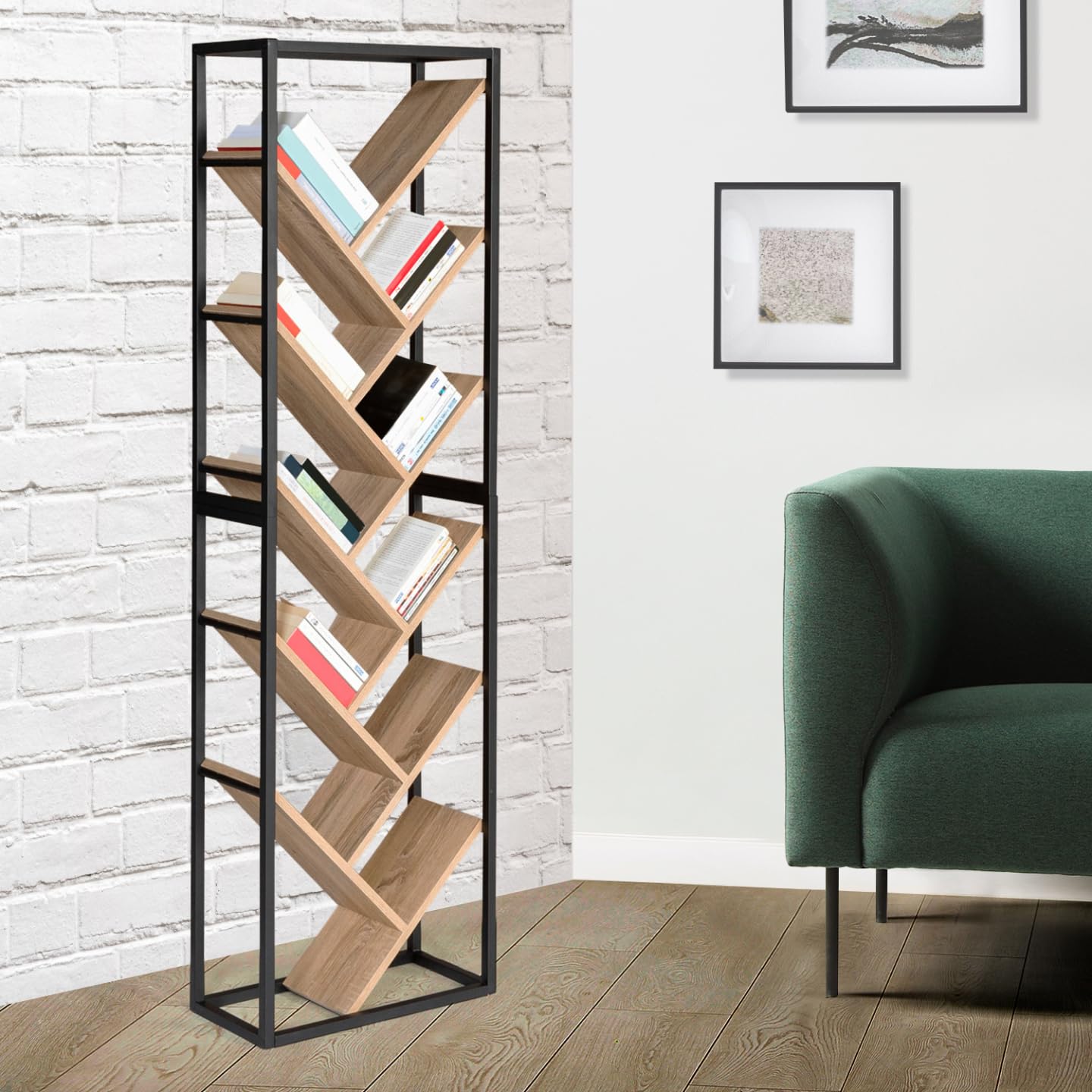 IDMarket - Etagère bibliothèque 10 Niveaux Detroit Bois et métal Noir