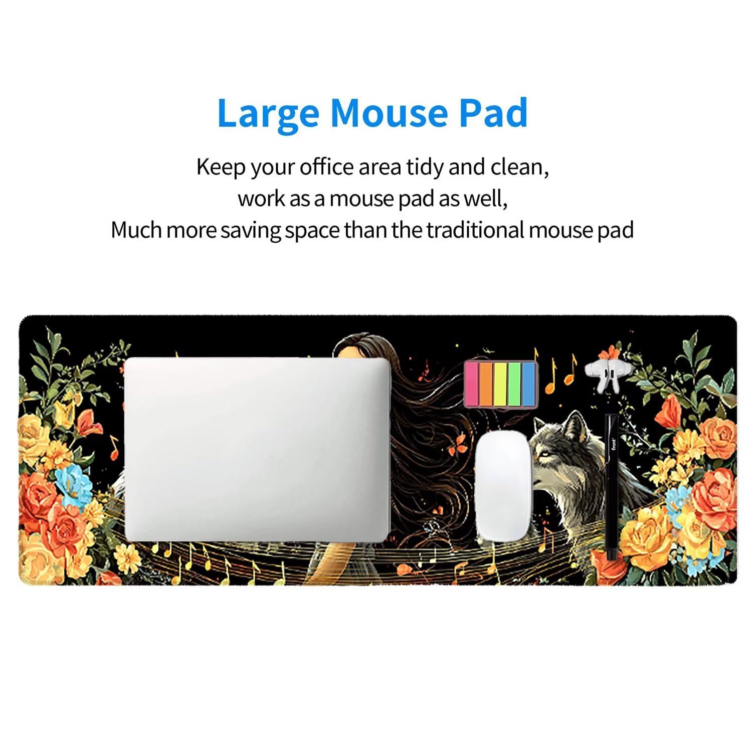 Tappetino per Mouse XXL 1200 x 400 mm Tappetino Mouse Gaming Grande, Mousepad con Base in Gomma Antiscivolo, Tappeto per Tavolo da Gaming per Mouse e Tastiera, Accessori PC (ragazza lupo) u-727