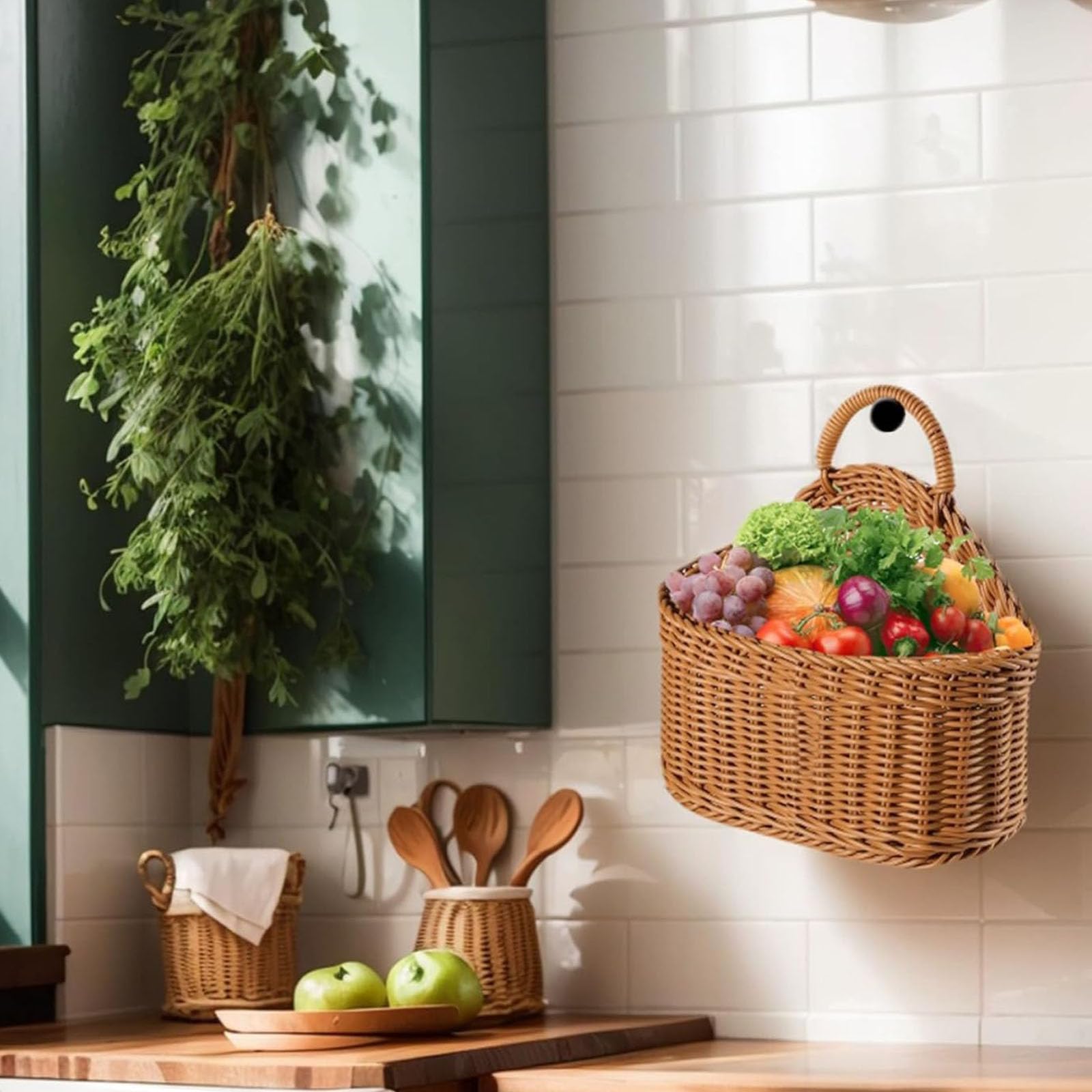 VERDANVERSE Hängender Wandkorb Aus Baumwollseil - Praktischer Aufbewahrungskorb Für Obst & Gemüse