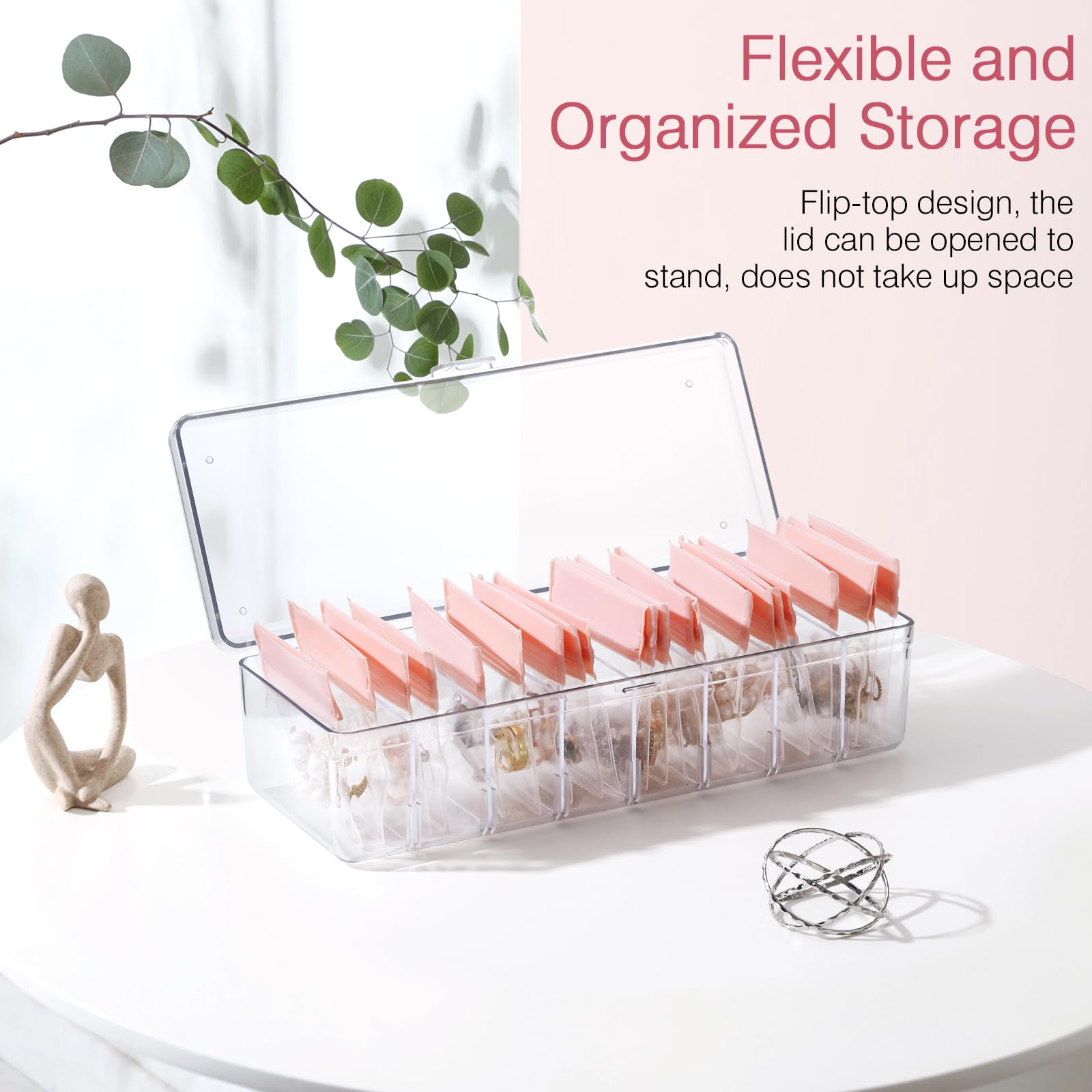 Emibele Acrylic Jewelry Box Organizer, Clear Jewelry Storage Box with 24 Portable Anti Tarnish Jewelry Bags, Necklaces Rings Earrings Travel Jewelry Organizer Case for Women, Clear