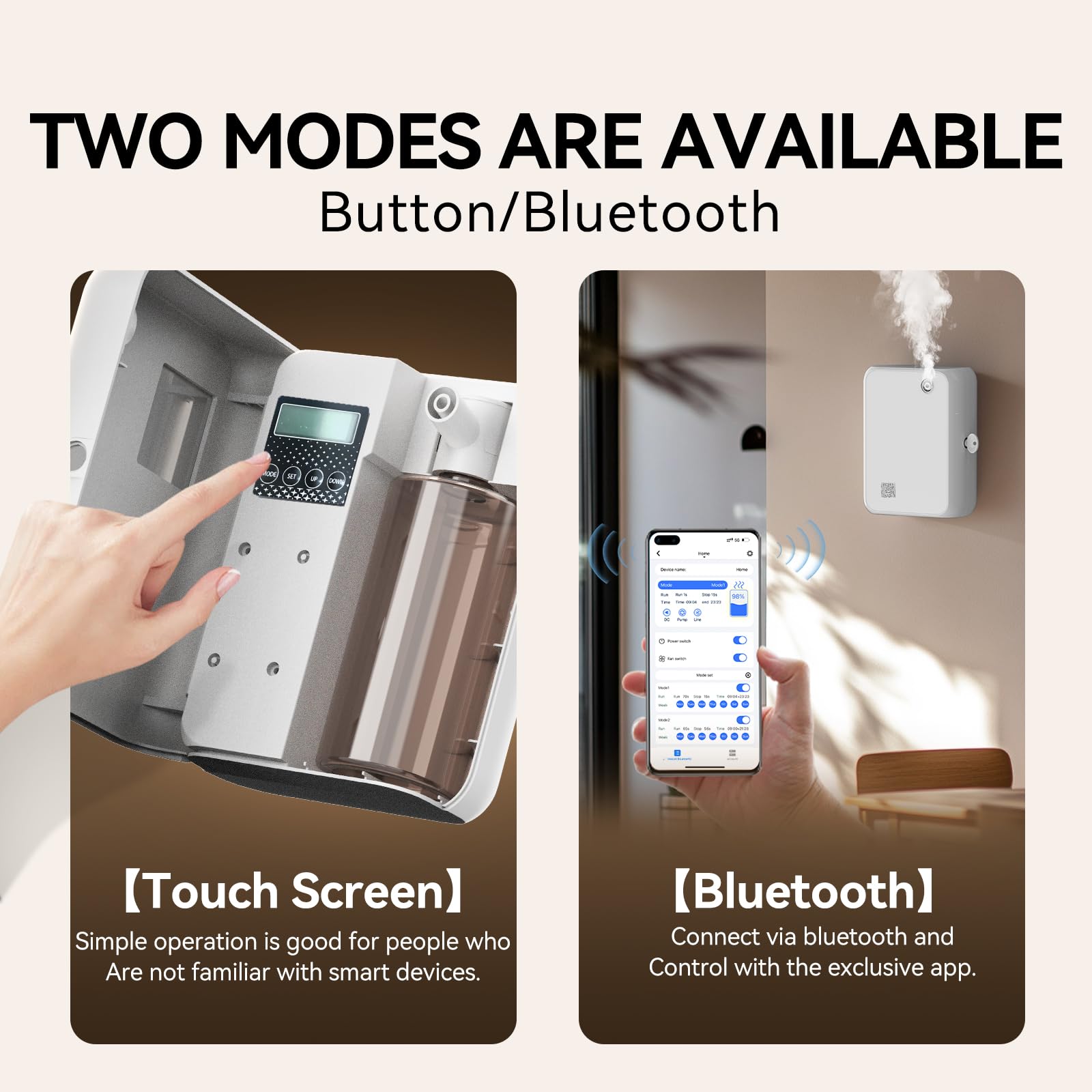 Diffusore intelligente per aromaterapia con Bluetooth, 500 ml, senza acqua, diffusore di oli essenziali per tutta la casa, ufficio, spa e studio yoga, funzione timer e funzionamento silenzioso, bianco