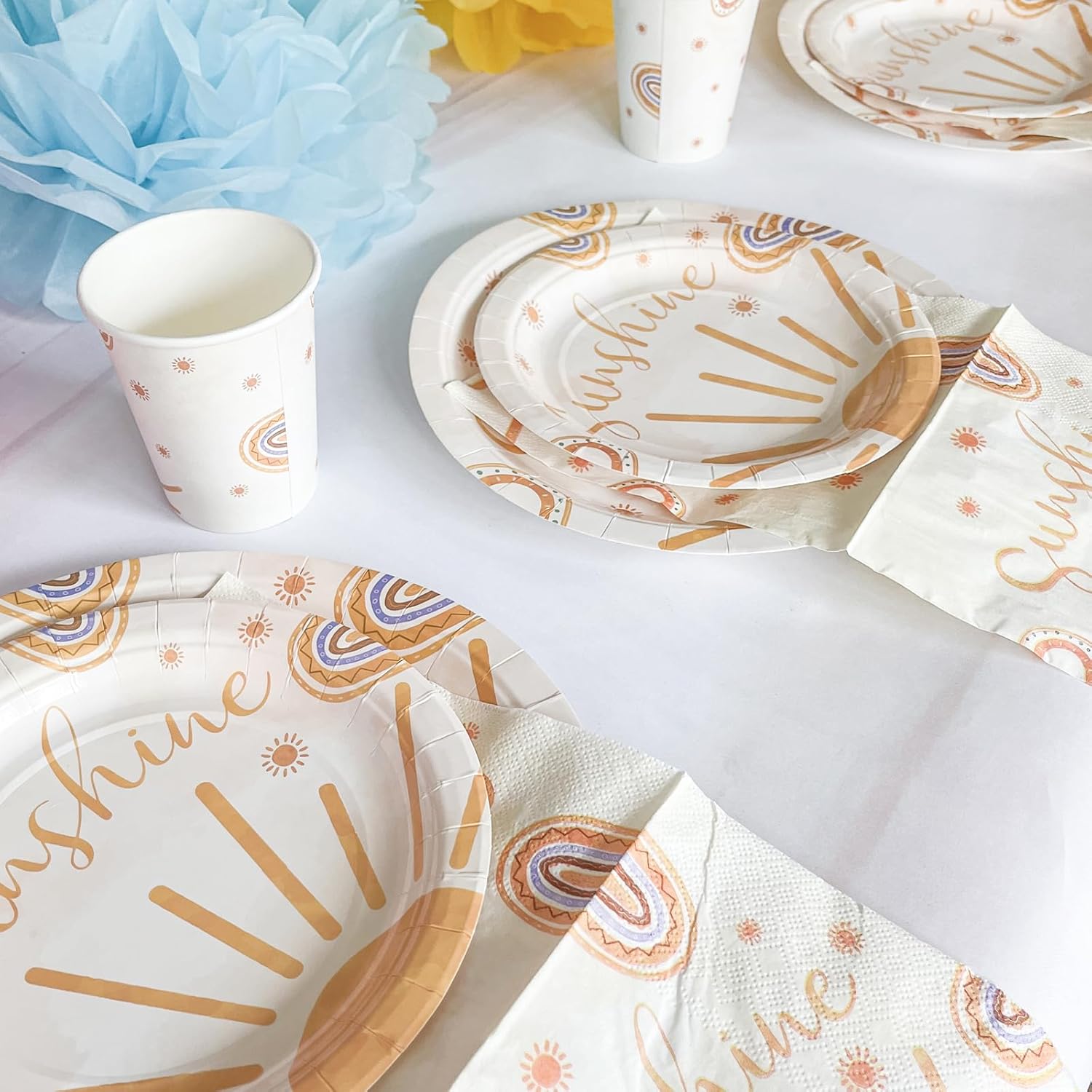 80PCS Boho sunshine birthday party supplies First trip around the sun party, sunshine plates, napkins and cups set, serves 20