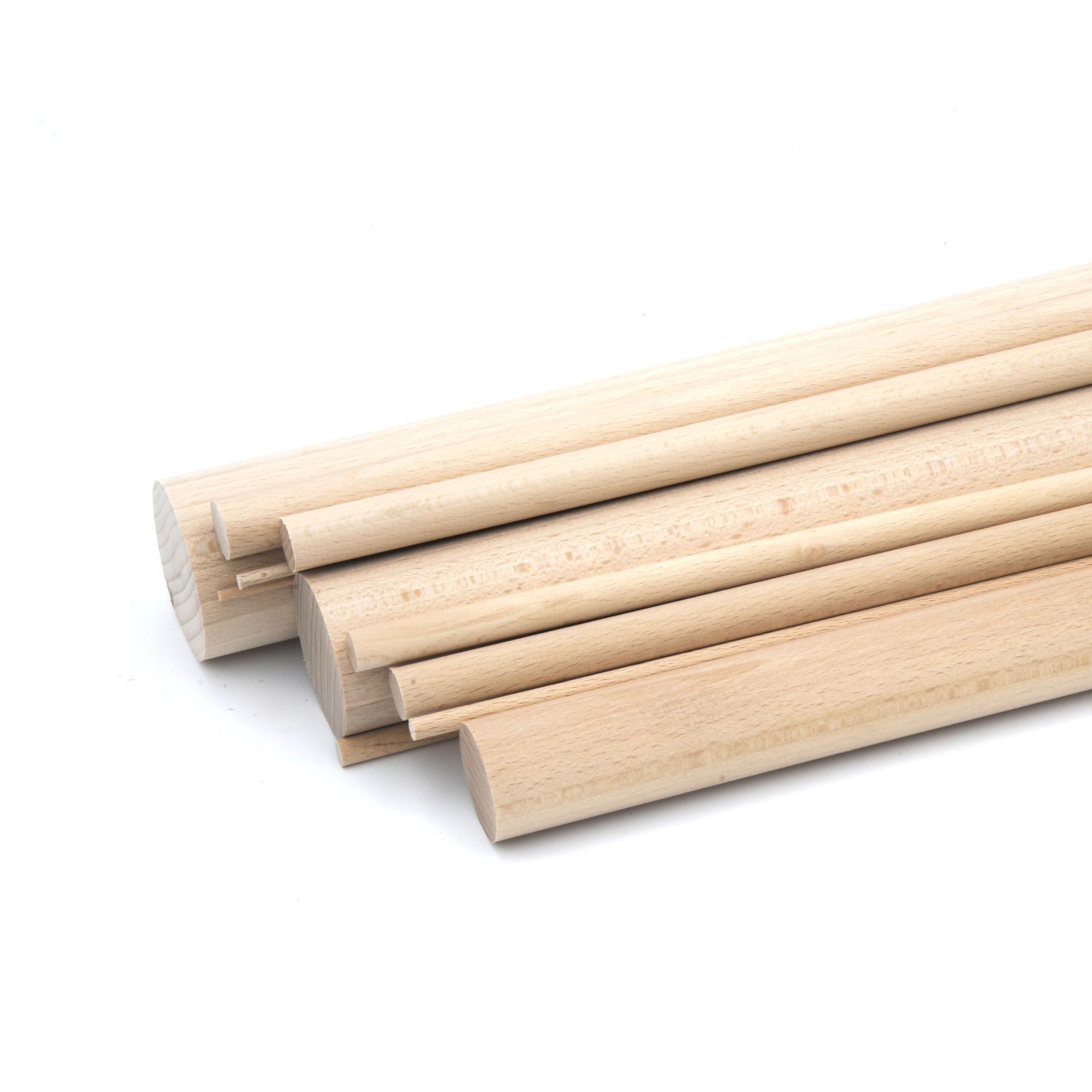 JOWE 3 varillas redondas de haya de 20 mm, longitud de 100 cm, barras de madera lisas de haya – Fabricado en Austria