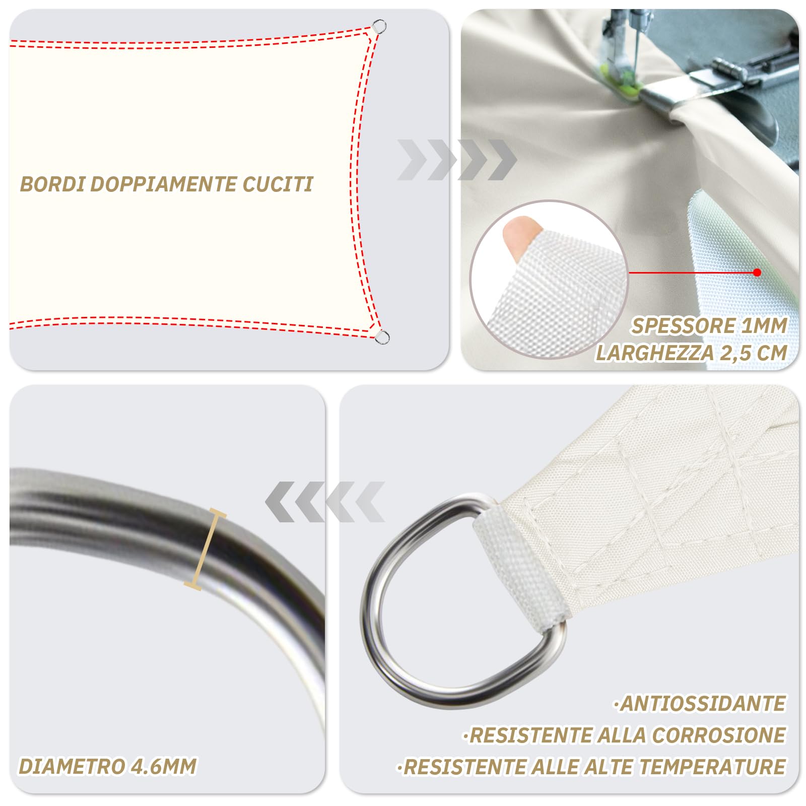 HENG FENG Tenda a Vela Impermeabile Rettangolare 3.5x4.5m Vela Ombreggiante Parasole Protezione Raggi UV per Esterno Giardino terrazza Colore Beige