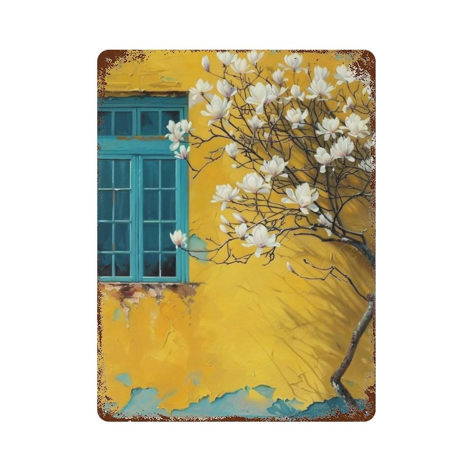 WUJHGRSG Impasto Contrast Magnolia Courtyard 01 Wall Art Retro Iron Vintage Metal Tin Sign Poster Modern Decor for Home Cofffee Club Bar Shop Style 40x30cm