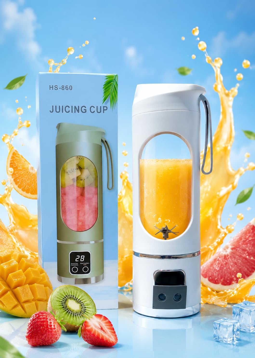 Portable juicer or blender with 12 blades | 1300 mah rechargeable battery| 3 speeds with range of 22000RPM | Fruit mixer or smoothie maker | white color-image-42