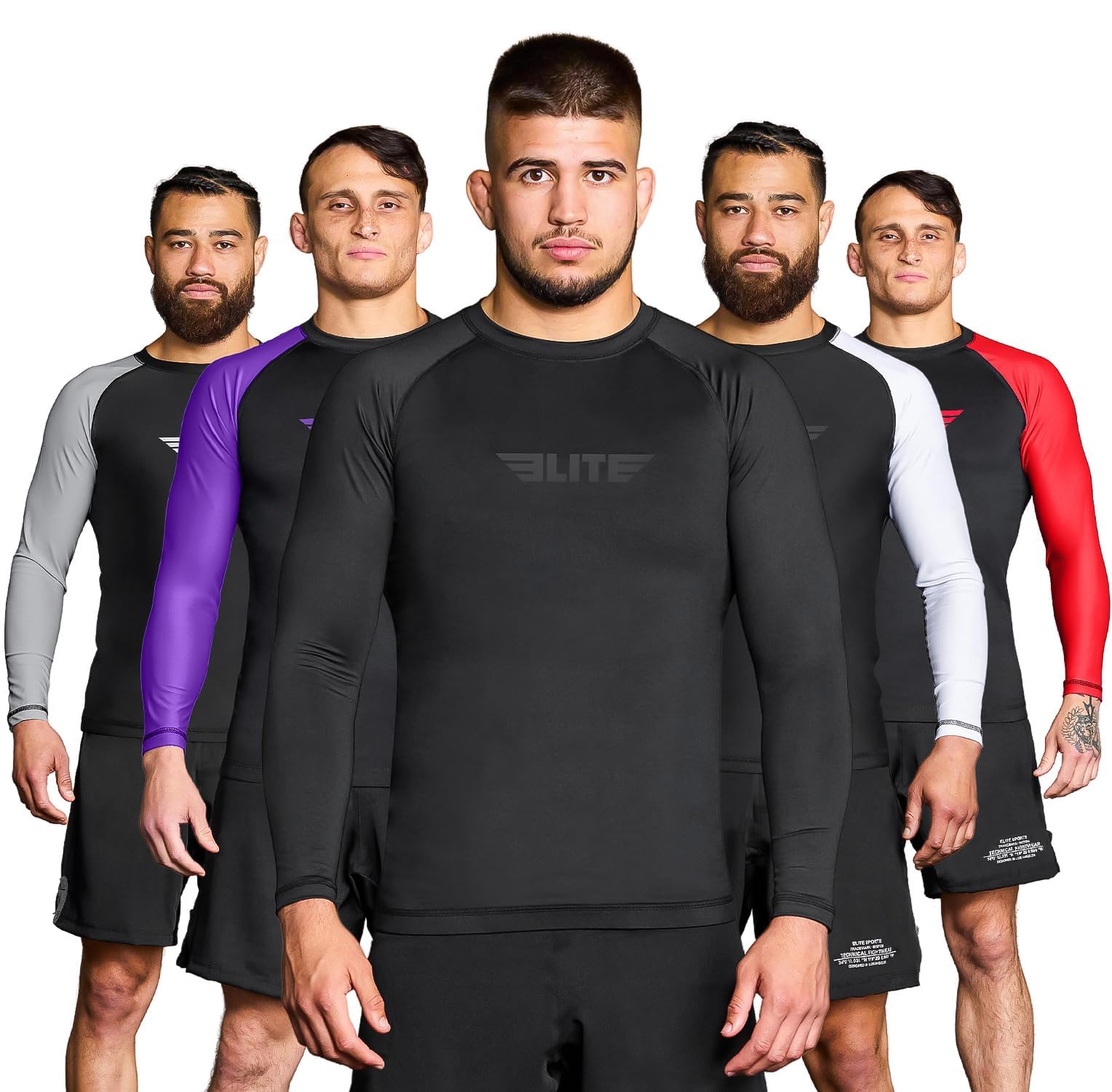 Men's Jiu Jitsu BJJ Rash Guard, Long Full Sleeve Compression Shirt for Sports Nogi Training, IBJJF Rank Color