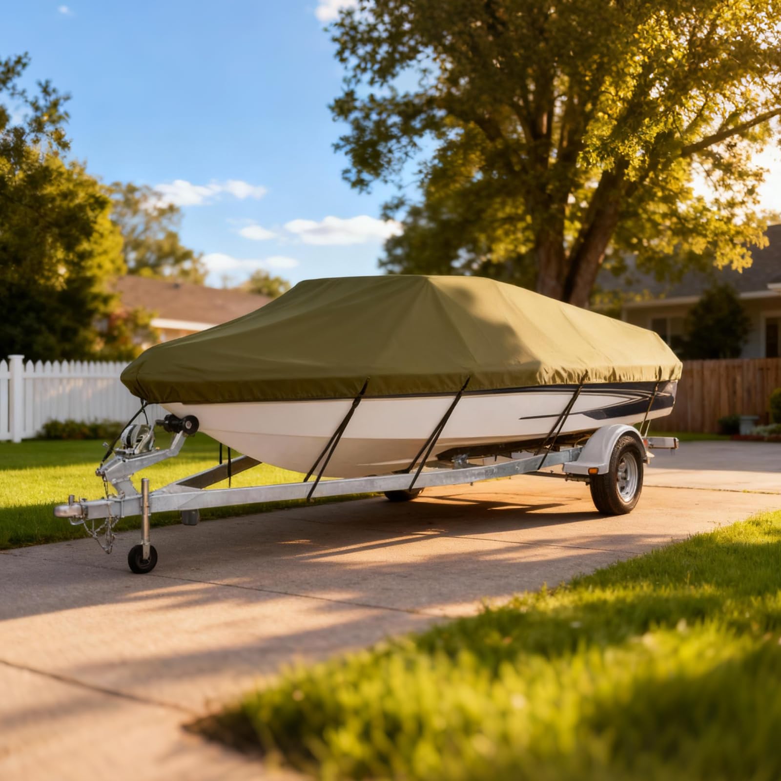 Ergocar Bootsabdeckung Für Mittelkonsolenboote 600D Oxford-Gewebe Strapazierfähige V-Rumpf-Staubschutzabdeckung Mit Aufbewahrungstasche Geeignet Für Boote Von 17 Bis 19 Fuß Und 20 Bis 22 Fuß