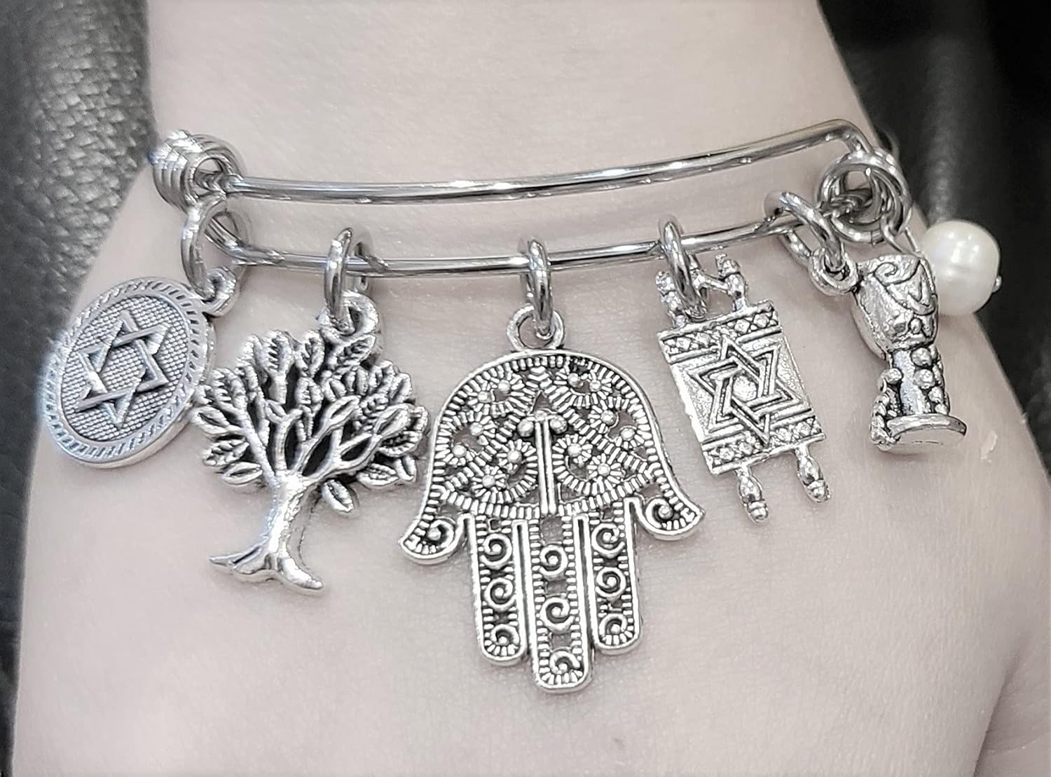Jewish Handmade Star Of David Pearl Expandable Bracelet