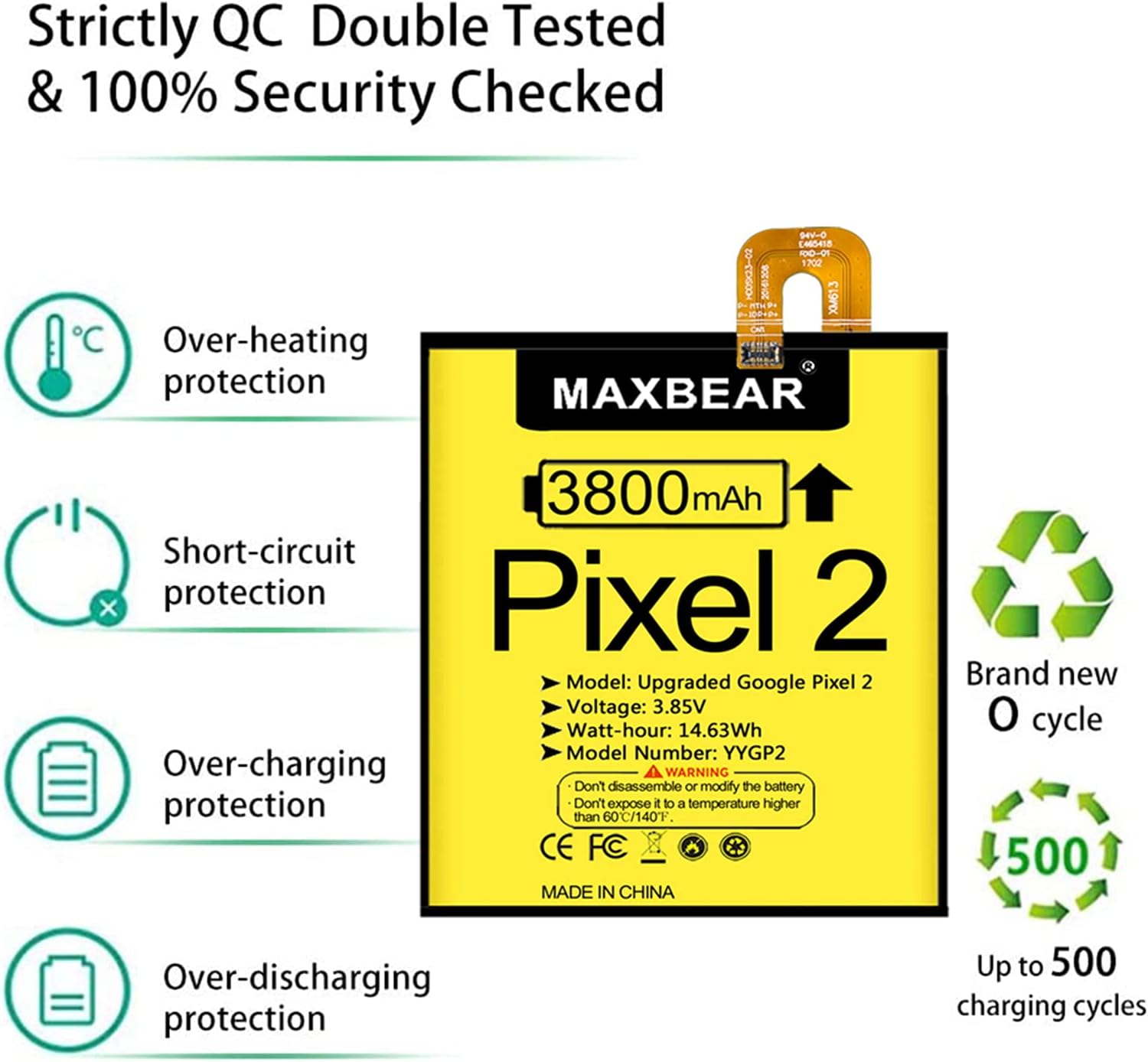 Google Pixel 2 Battery, (Upgraded) MAXBEAR 3800mAh 3.85V Li-Polymer Battery BG2W Replacement for HTC Google Pixel 2 (5.0'') G011A-B with Repair Tool Kit