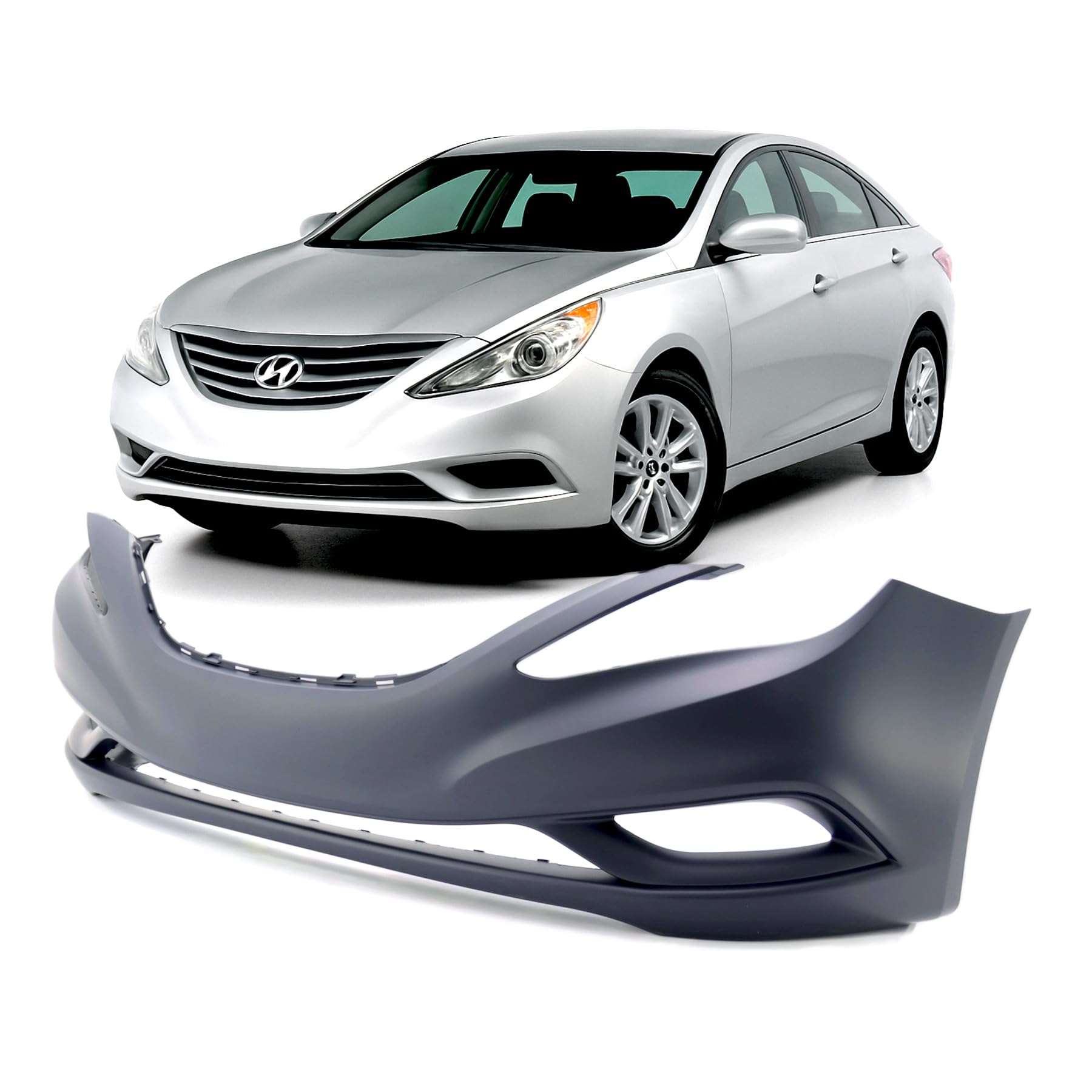 FitParts Compatible With Front Bumper Cover 2011-2013 Hyundai Sonata GLS GL Limited SE 2.0T Sedan 11-13. New, Primed and Ready for Paint. With Fog Light Holes. HY1000183 865113Q000 2012