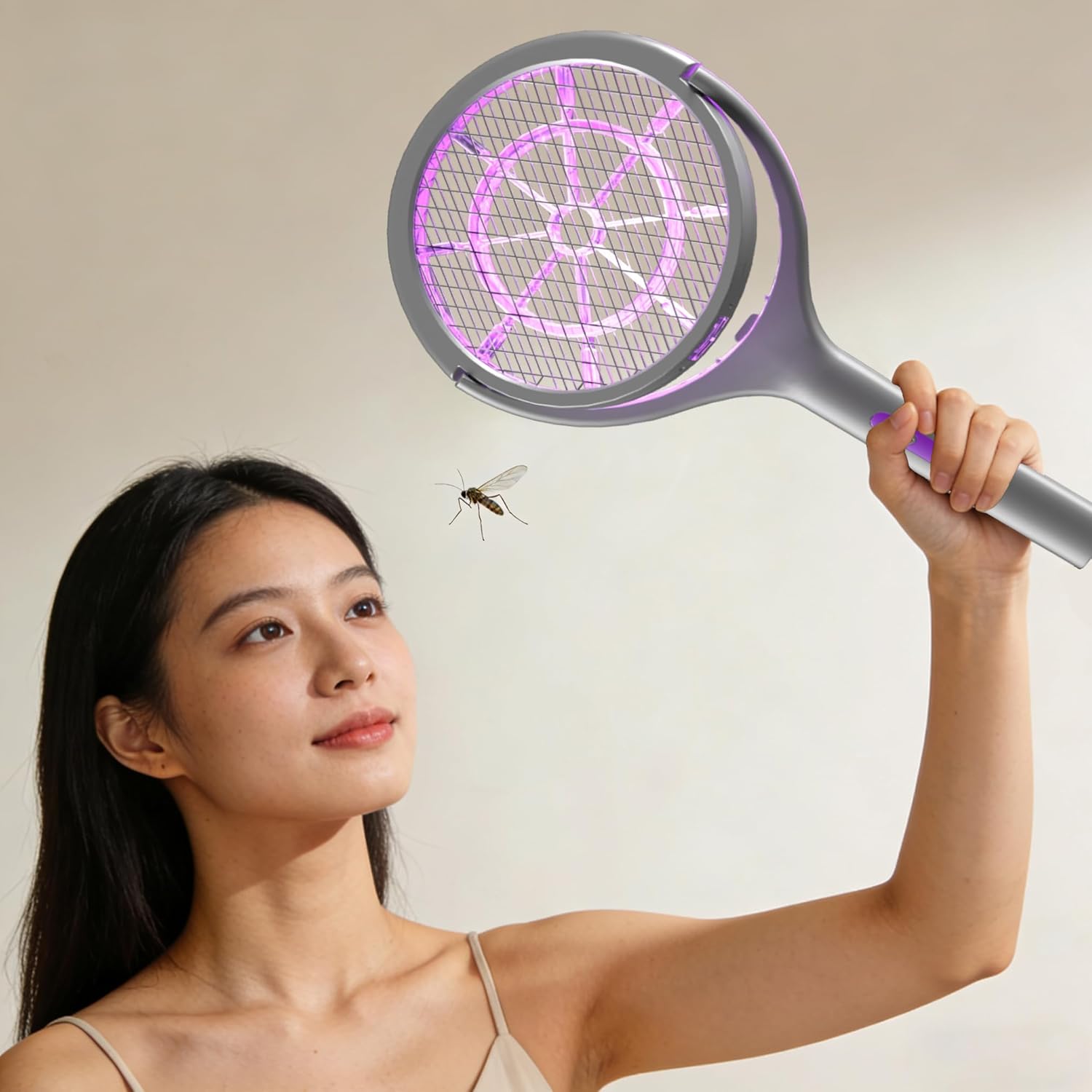 Rotating Head Electric Fly Swatter Rechargeable Bug Zapper Racket Mosquito Zapper Flies Killer for Indoors Bug Swatter Fly Zapper Racket