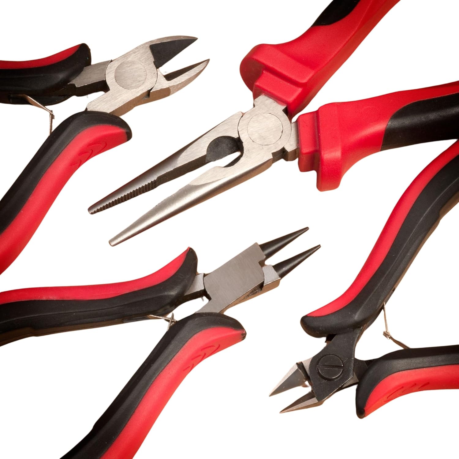 StewMac Guitar Pliers Set of 4 – Wire Cutter, String Cutter, Round-Nose Bending Pliers, Long-Nose Pliers – Essential Guitar Shop Tools