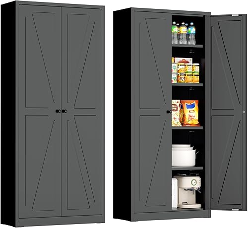 Miniatura 18 de INTERGREAT Gabinete de almacenamiento de metal con puertas con cerradura, gabinetes de almacenamiento de acero con cerradura con 2 puertas y Negro