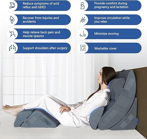 Vista 33 de Juego de 6 almohadas ortopédicas XL de cuña para dormir, de espuma viscoelástica de gel para postcirugía, para espalda, cuello, soporte de piernas