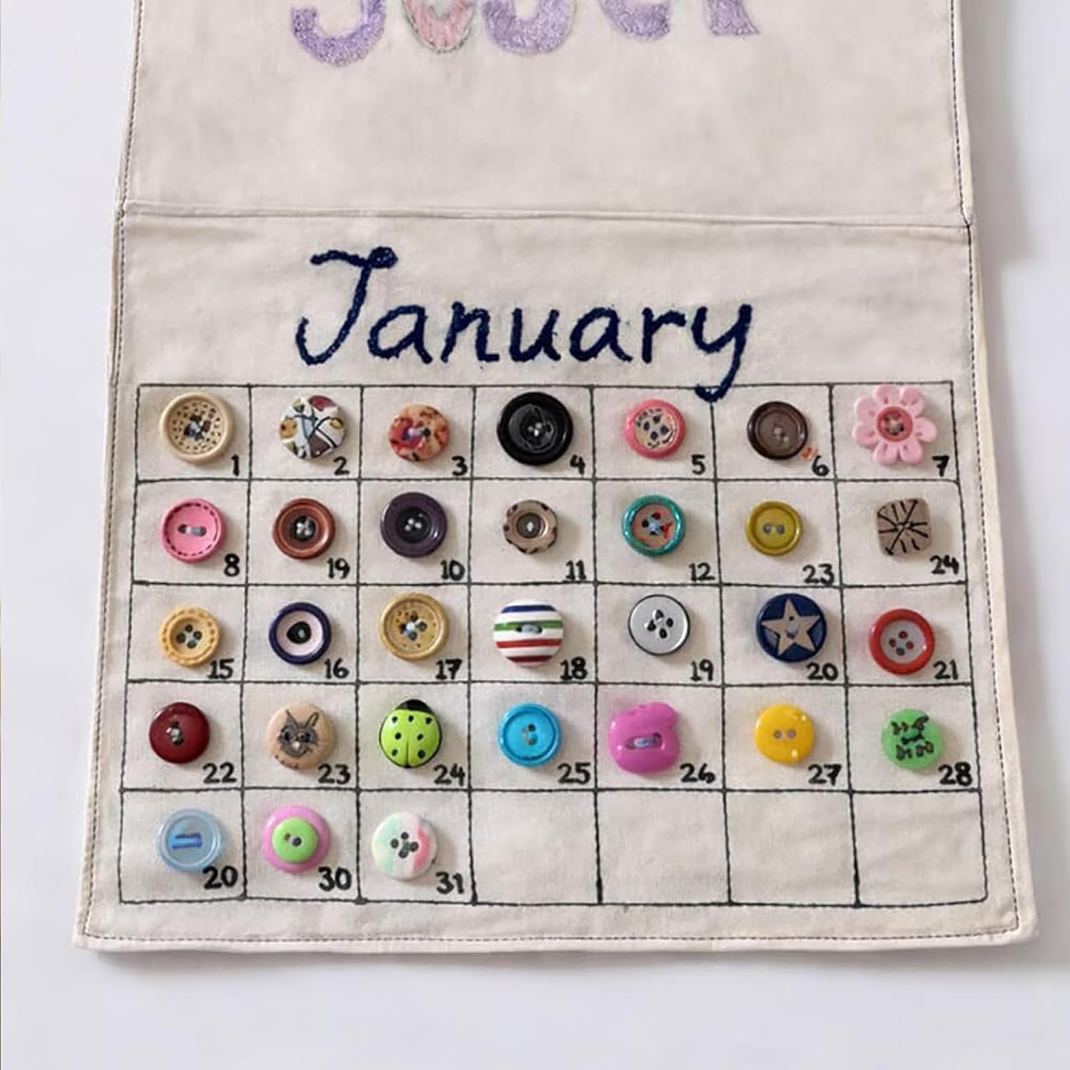 Sikrit 2026 Button Calendar: Stitch Your Year One Button at a Time, DIY Buttons Sewing Calendar Craft Kit, Handmade Embroidery Stitch Fabric Calendars with Canvas Grid for Sewing Lovers (A-PCS)