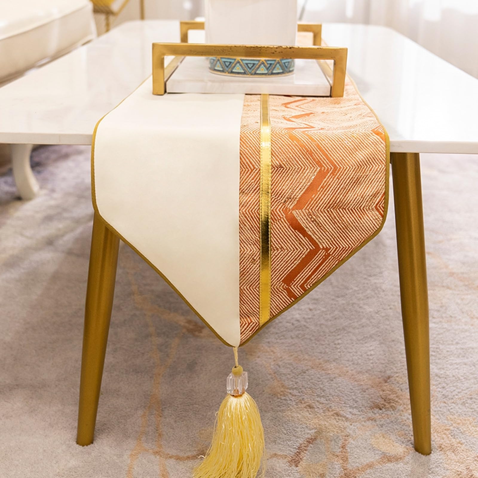 Chemin de Table Mariage 33x160cm, Décoration de Table Salle à Manger Motif Ondulé Uni avec Pompons