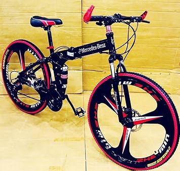 Tech Mercedes Foldable Cycle for Men with 21 Gear | Mountain Bicycle with Double Disc Brake Mac Wheel, 24 inch, Black