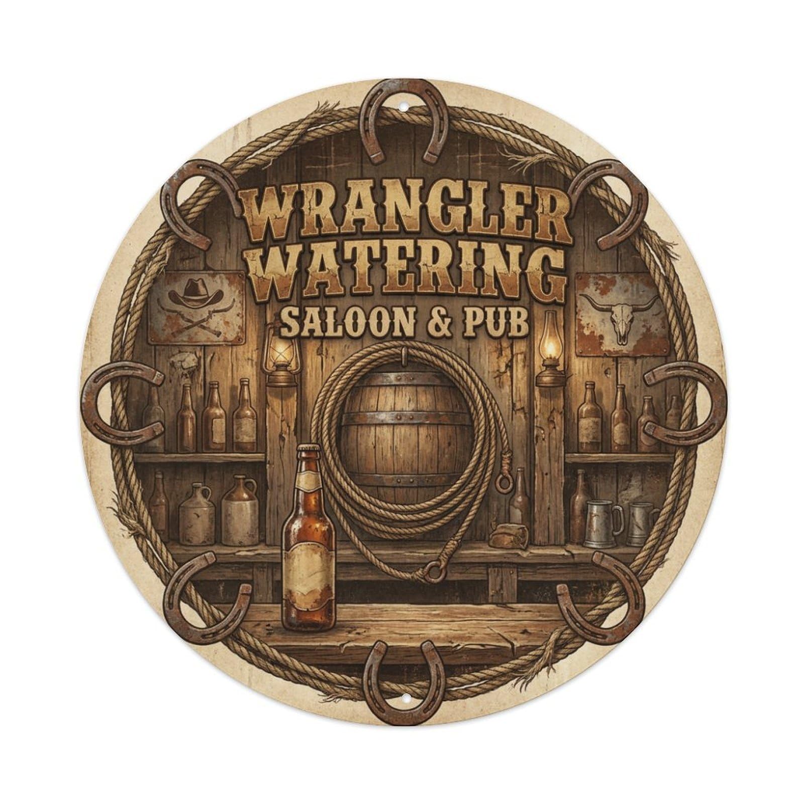 Vintage Beer Western Cowboy Wrangler Watering Retro Metal Tin Sign