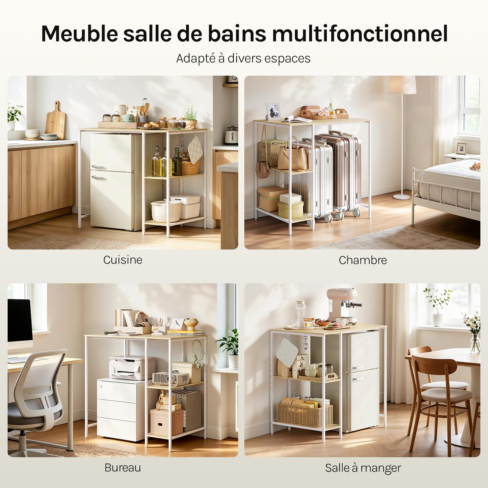 EUGAD Meuble Lave-Linge 2 Étagères Réglables Latérales 90x60x91 Blanc+Chêne | 2 Étagères Réglables, Latérales
