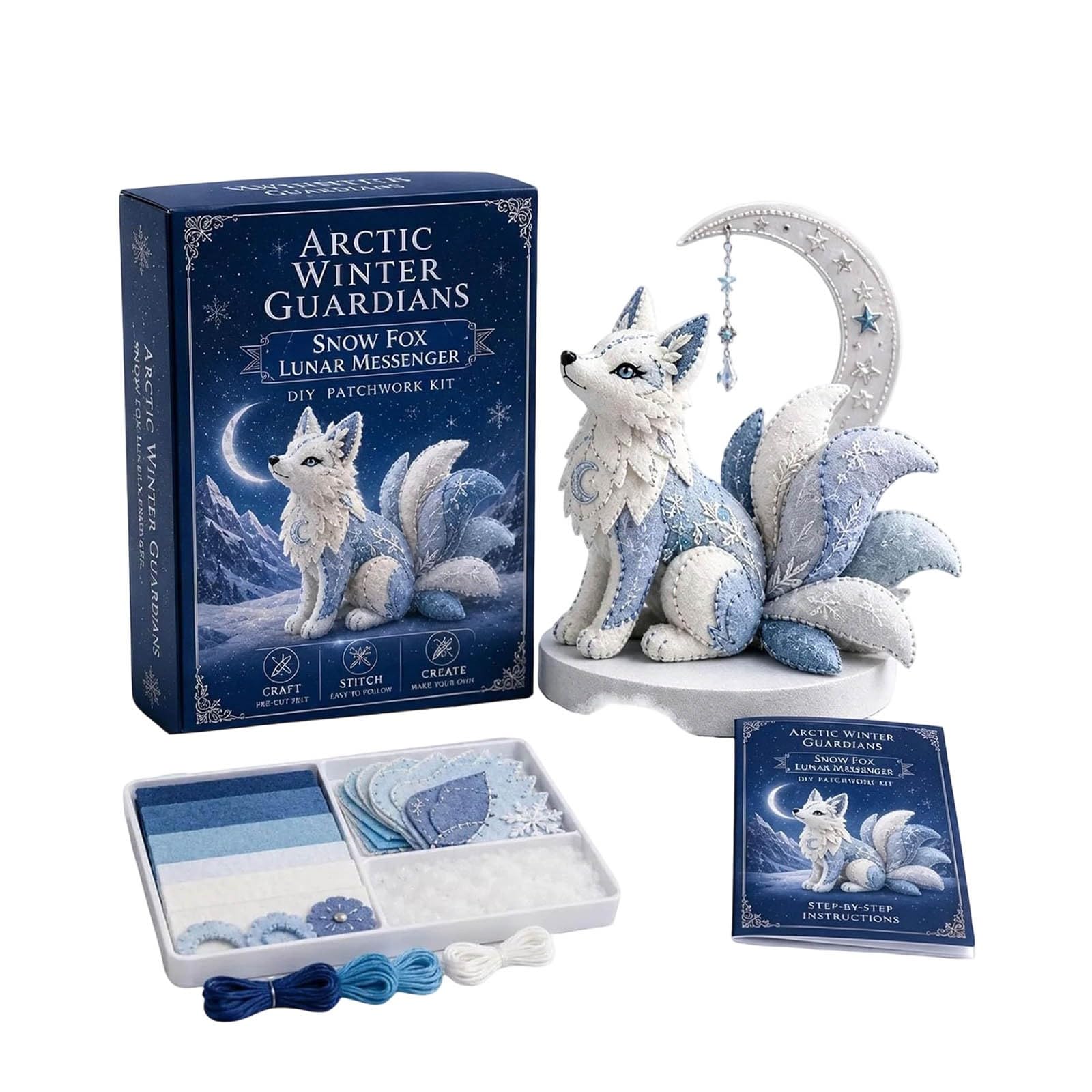 Arctic Winter Guardians DIY Patchwork Kit, Fantasy 3D Felt Animal Sewing Kit with Pre-Cut Materials, Handmade Polar Mythical Creature Craft for Beginners, Novelty for Home Decor (Colour-D)
