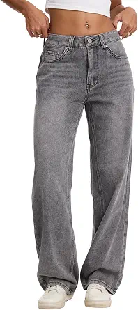 Straight Leg Jeans for Women Mid Waisted Casual Washed Vintage Loose Fit Boyfriend Jeans Denim Pants