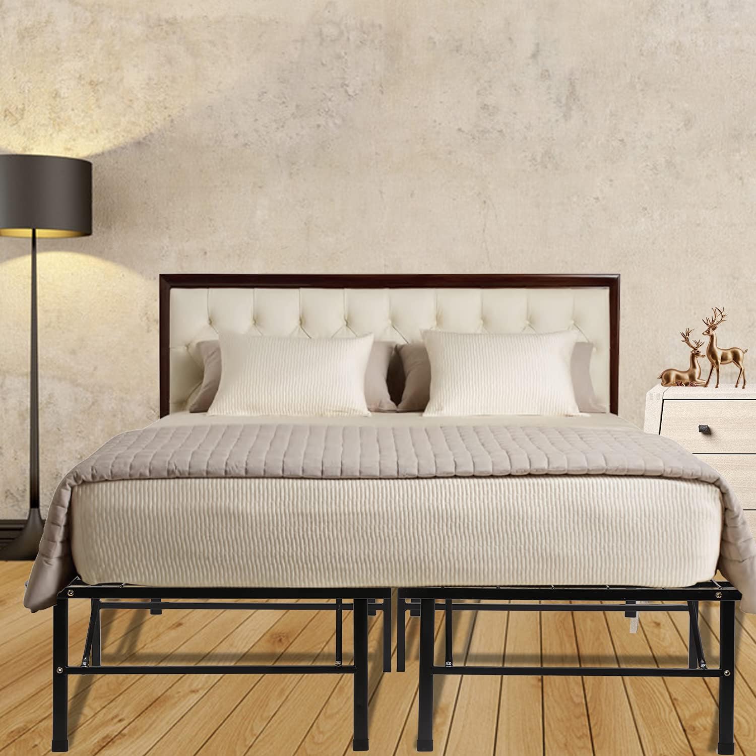 Bed Frame Full Size Heavy Duty Non-Slip Bed Frame with Steel Slat Support Durable and Strong Platform Metal Bed Frames Mattress Foundation No Box Spring Needed Noise-Free Underbed Storage