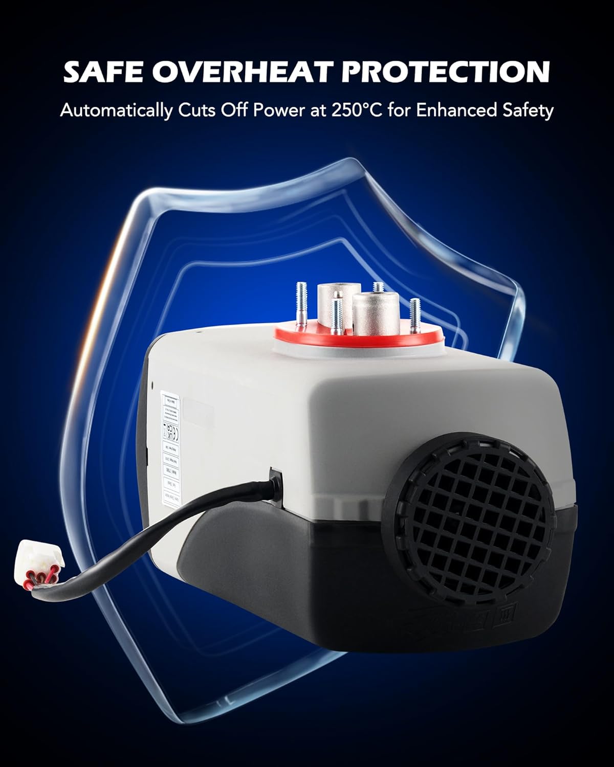 Orion Motor Tech Diesel Air Heater with a shield icon indicating overheat protection