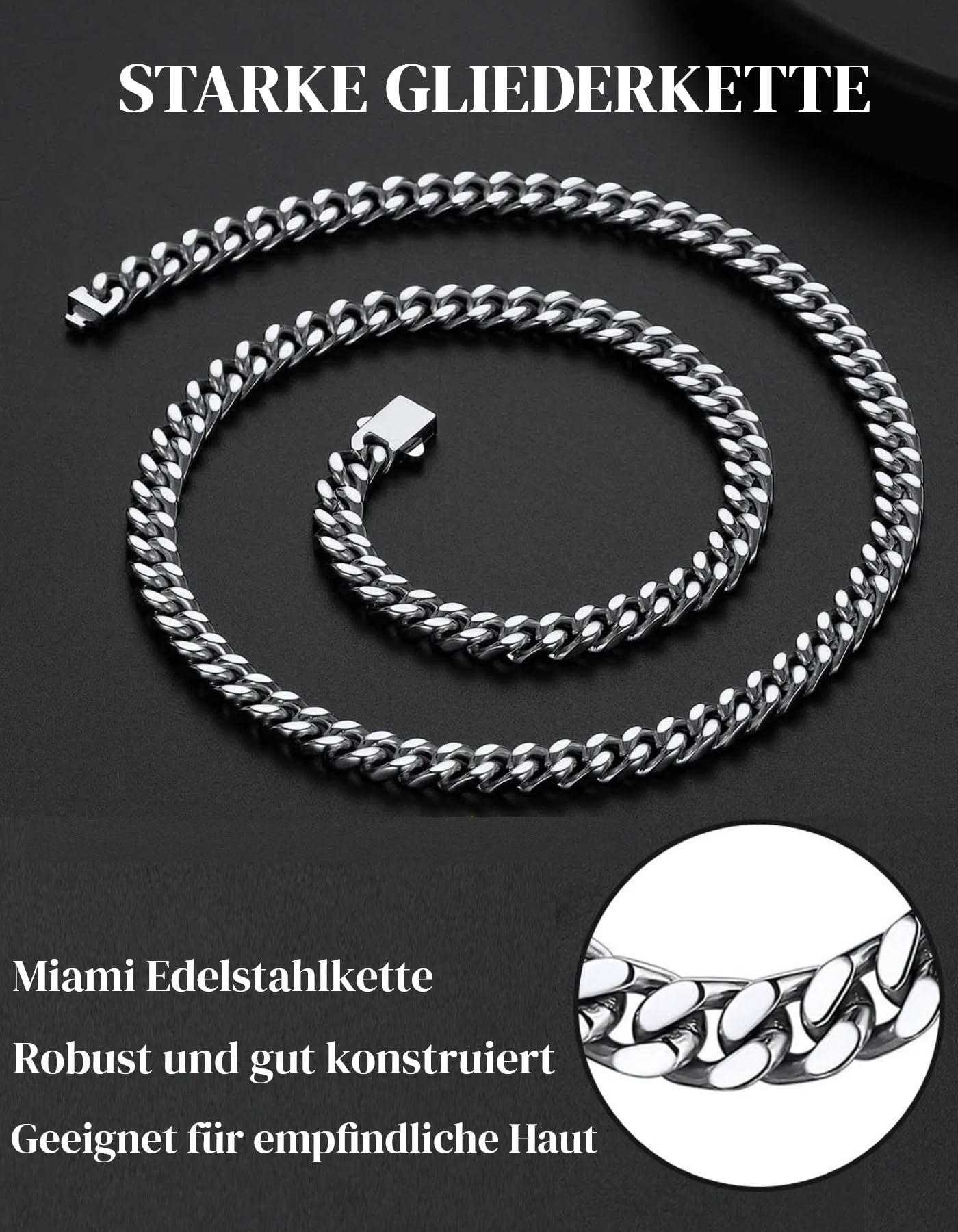 ChainsHouse Panzerkette Edelstahl Miami Halskette 5/7/9/12mm Silber Gold Schwarz Kubanische Kette 46-76cm