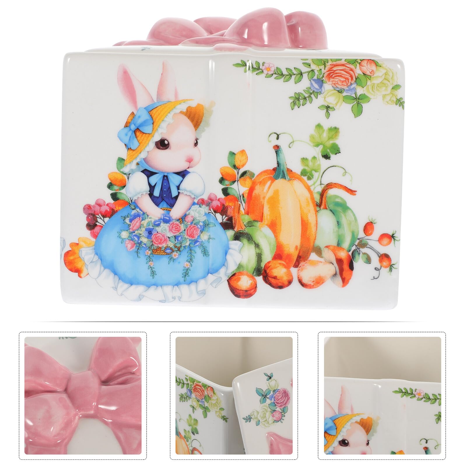 Toyvian Keramikdose mit Osterhasenmuster Große Vorratsdose mit Deckel Vielseitiger Süßigkeiten und Schmuckbehälter für Ostern