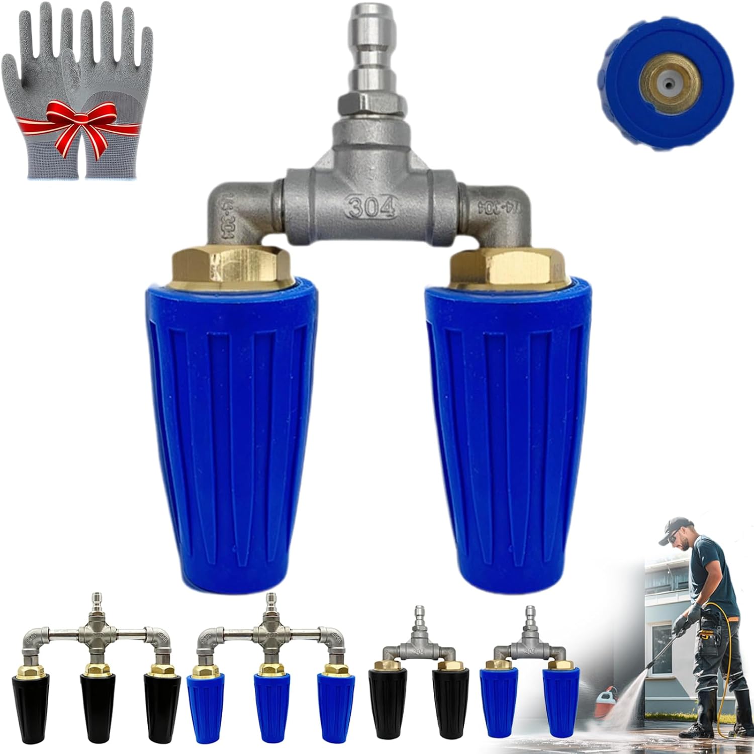 4000 Psi Triple Turbo Nozzle Pressure Washer, 360° Rotating Nozzle Triple Nozzle Pressure Washer, with 1/4" Quick Connector, 4-6 GPM, 4000 PSI Max, for Power Washer (Triple (Blue))