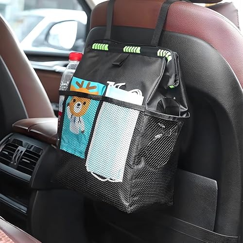 Miniatura 7 de Fekey&JF Bote de basura colgante para automóvil con bolsillos de almacenamiento, bolsa de basura Oxford impermeable a prueba de fugas, organizador
