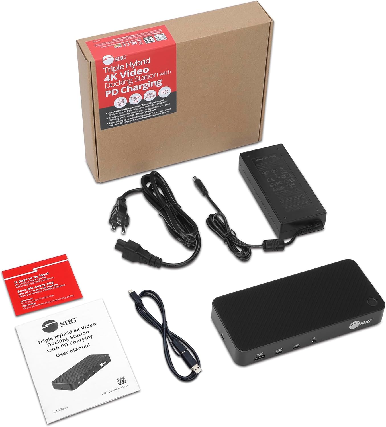 SIIG USB-C Triple 4K 60Hz Docking Station with 100W PD - Triple 4K@60Hz or Single 5K@60Hz Monitor Laptop Dock - DisplayLink - 3X HDMI, 2X DisplayPort, 3X USB-A, 2X USB-C, Gigabit Ethernet